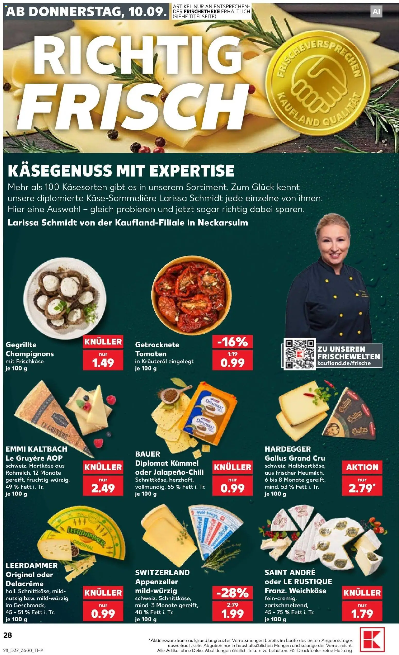 Kaufland Prospekt Zeitz – gültig ab 10.09.2026 | Seite: 28 | Produkte: Tomaten, Leerdammer, Champignons, Frischkase