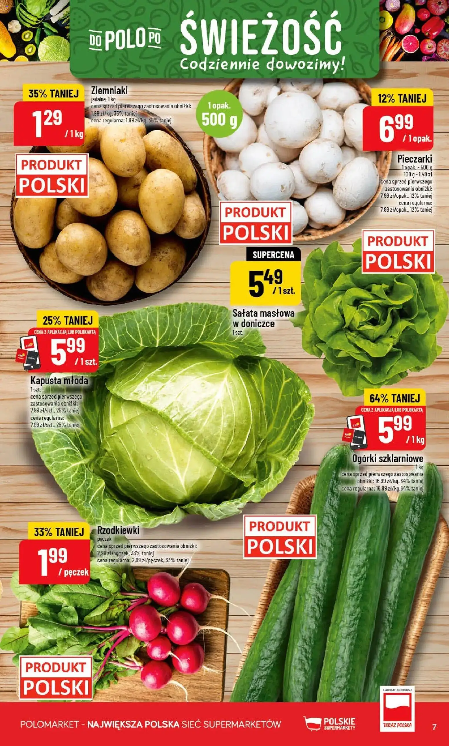 POLOmarket gazetka od 22.04.2026 | Strona: 7 | Produkty: Kapusta, Pieczarki, Ogórki, Ziemniaki