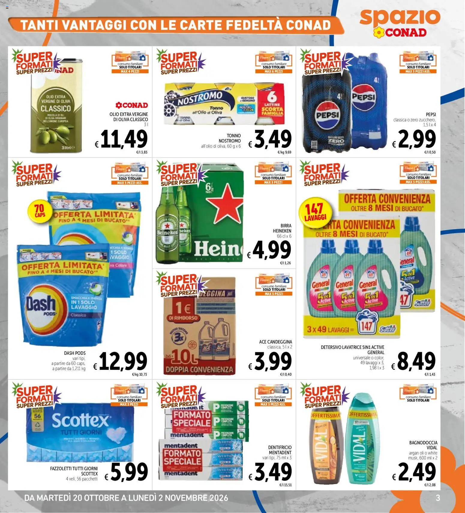 Volantino Spazio Conad del 20/10/2026 | Pagina: 3 | Prodotti: Birra, Candeggina, Lavatrice, Heineken