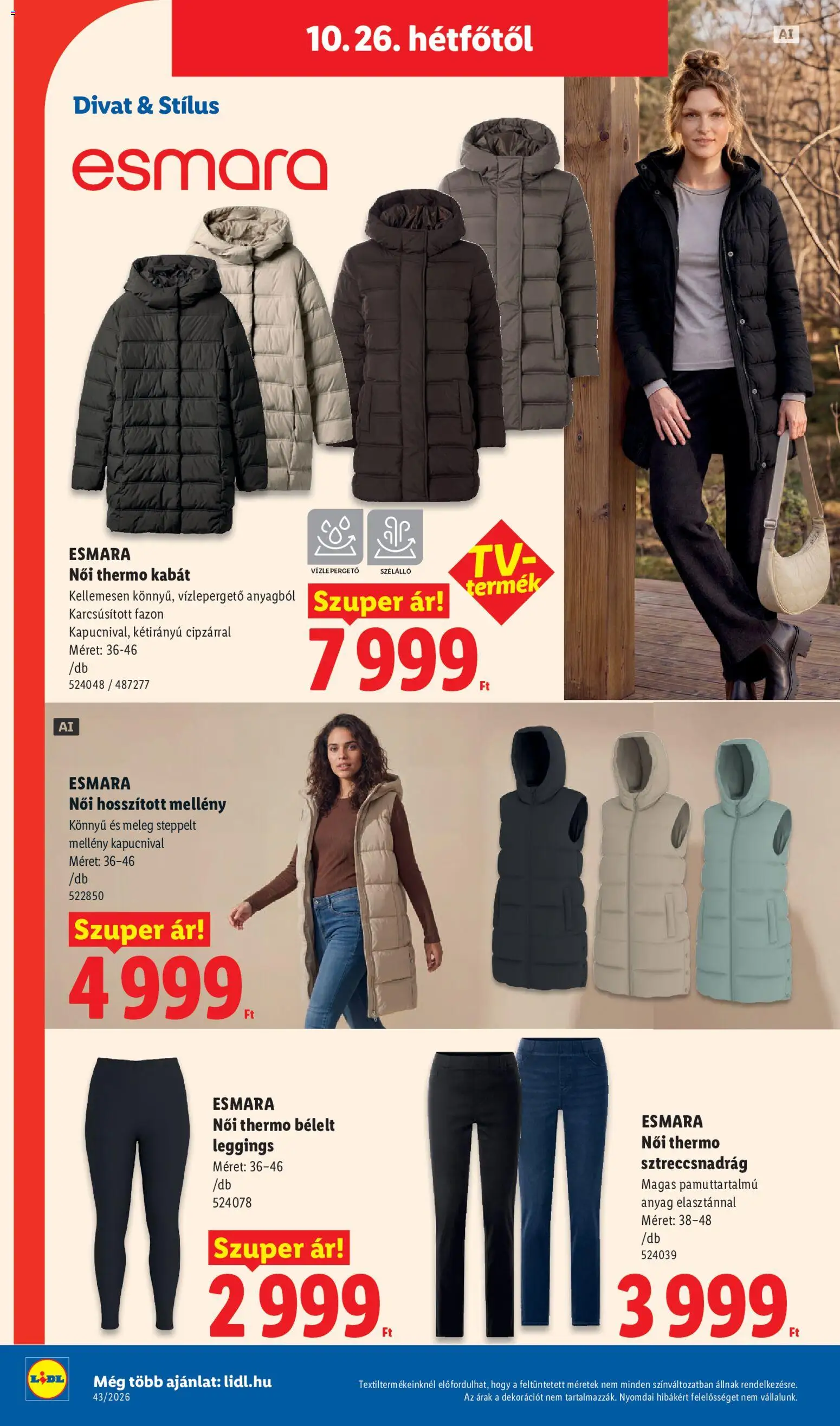 Lidl akciós ujság - amely érvényes a következő dátumtól: 2026.10.22. | Oldal: 18 | Termékek: Esmara, Mellény, Kabát, Leggings