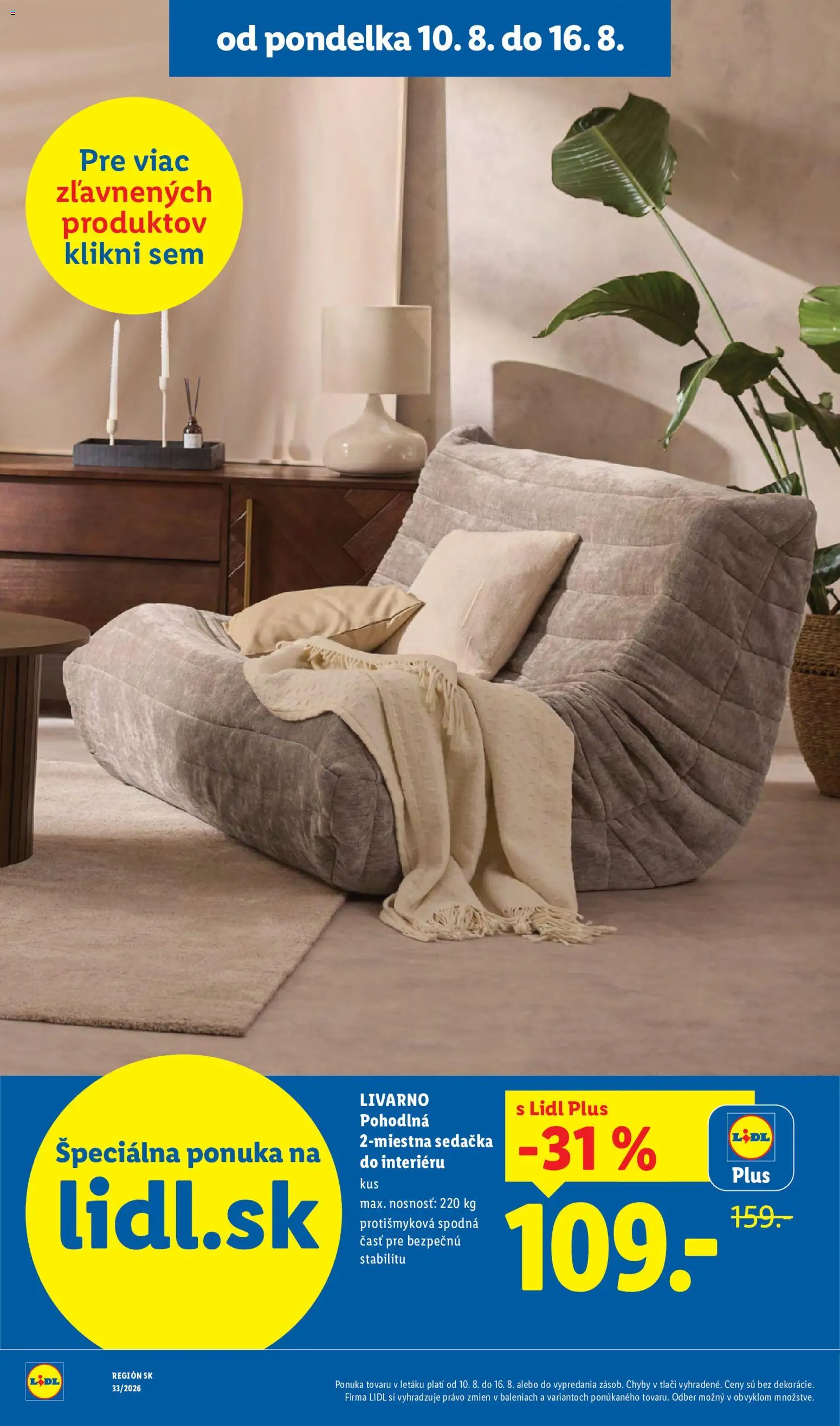 Nové Lidl akcie – leták je platný od 10.08.2026 | Strana: 40 | Produkty: Sedačka