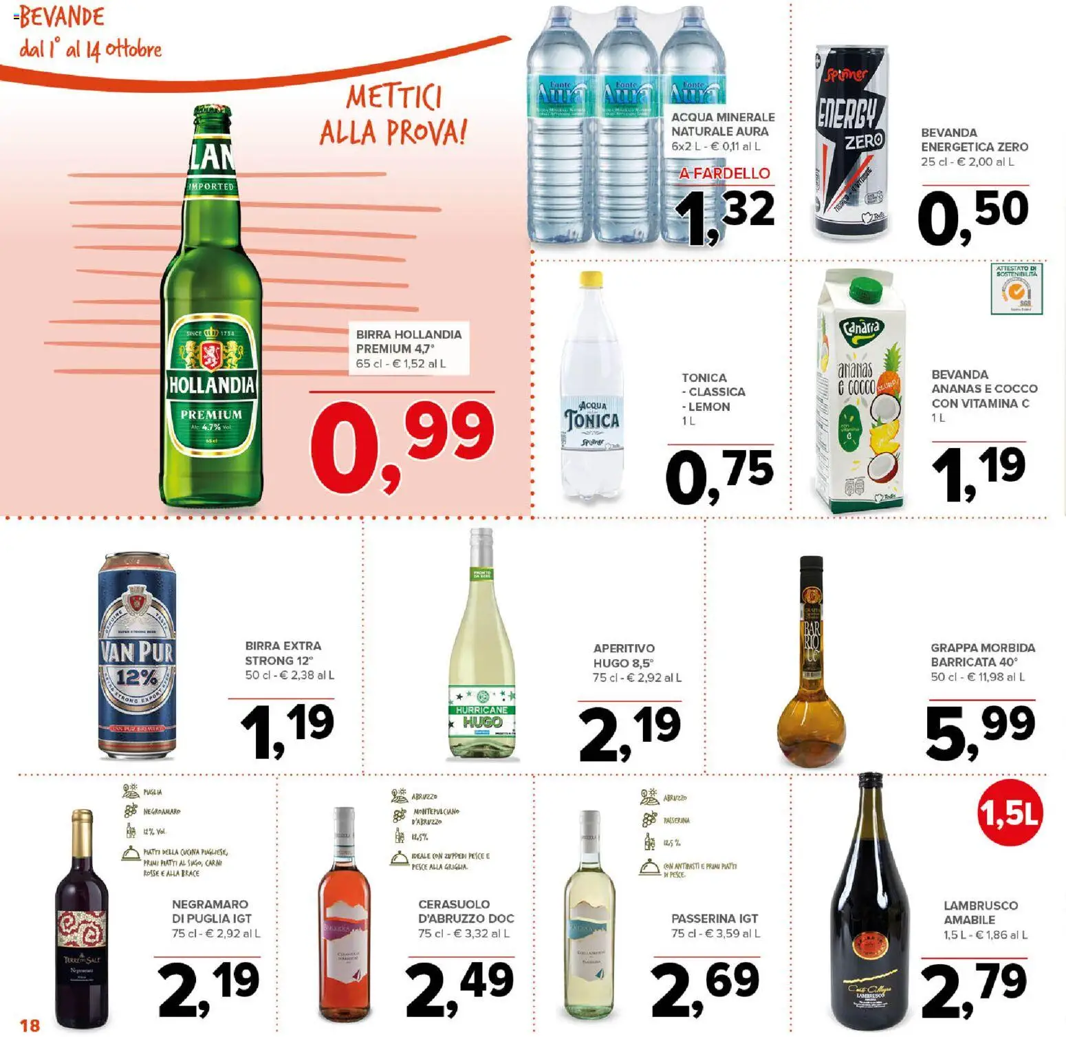 Volantino Todis del 01/10/2026 | Pagina: 18 | Prodotti: Pesce, Bevanda energetica, Ananas, Grappa