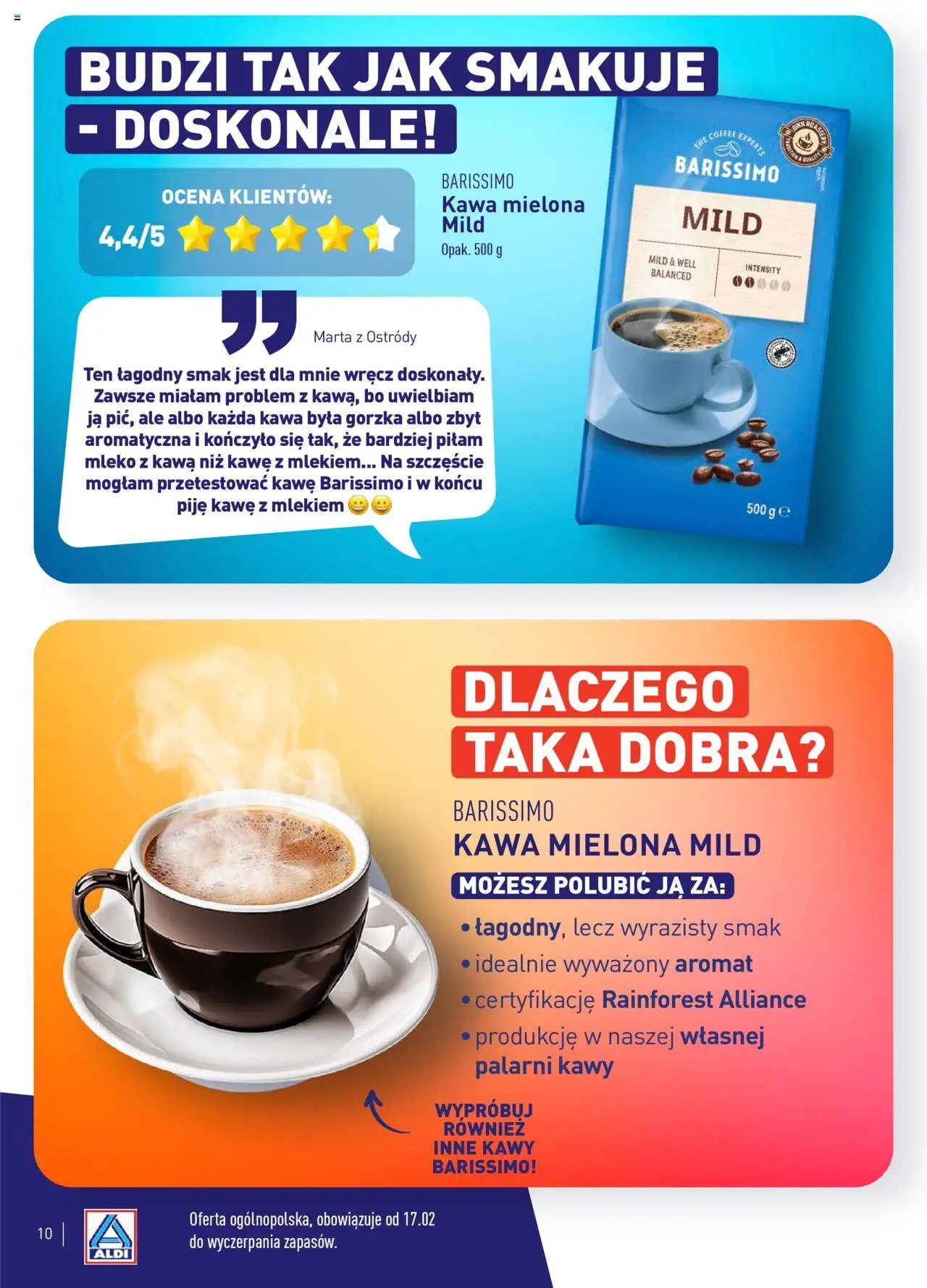 Aldi Gazetka - Wielki test od 17.02.2025 | Strona: 10 | Produkty: Mleko, Kawa, Kawa mielona