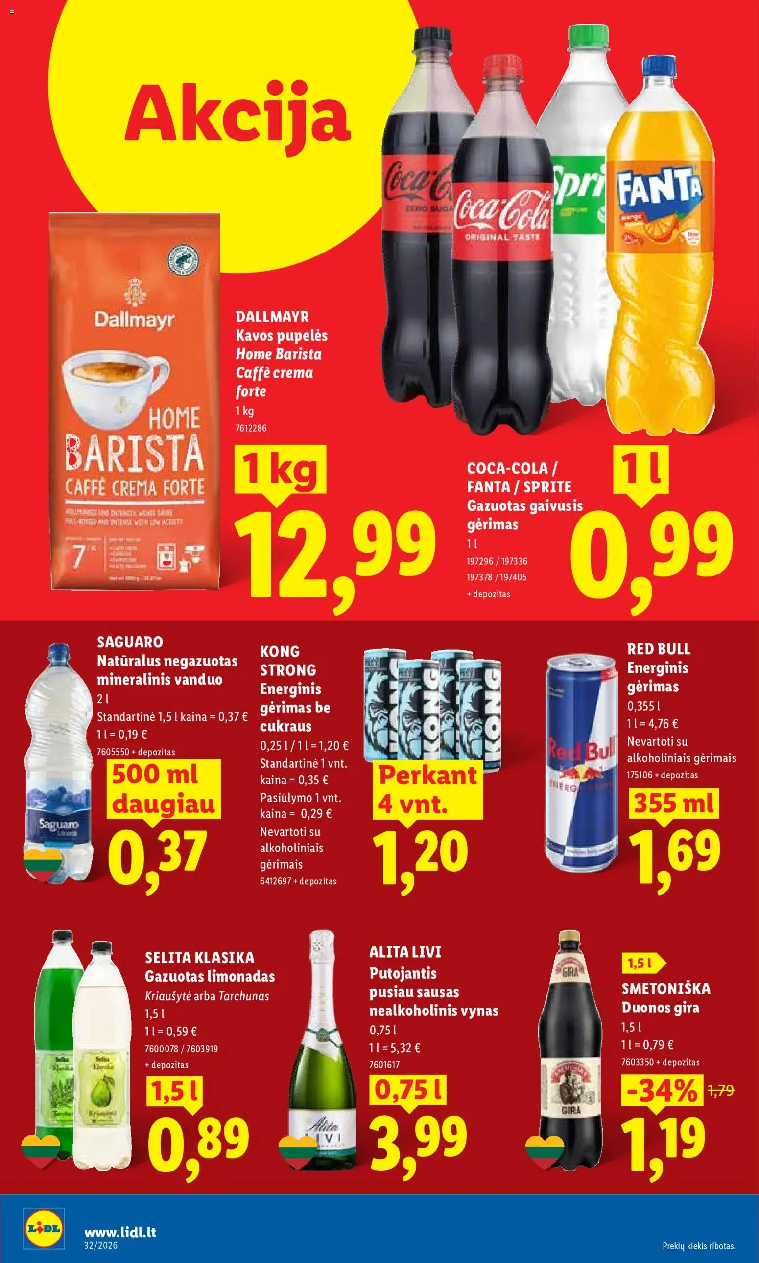 LIDL akcijos nuo 2026.08.03 | Puslapis: 18 | Prekių: Pupelės, Kavos pupelės, Energinis gėrimas, Mineralinis vanduo