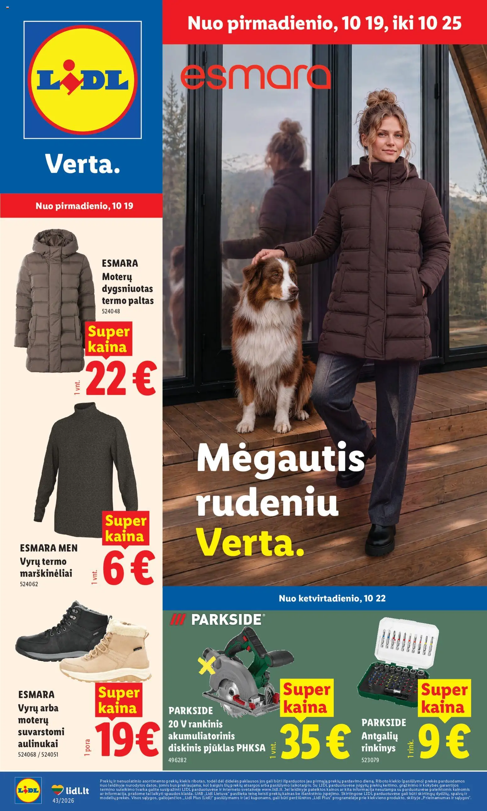 LIDL akcijos nuo 2026.10.19 | Puslapis: 1 | Prekių: Aulinukai, Marškinėliai, Paltas