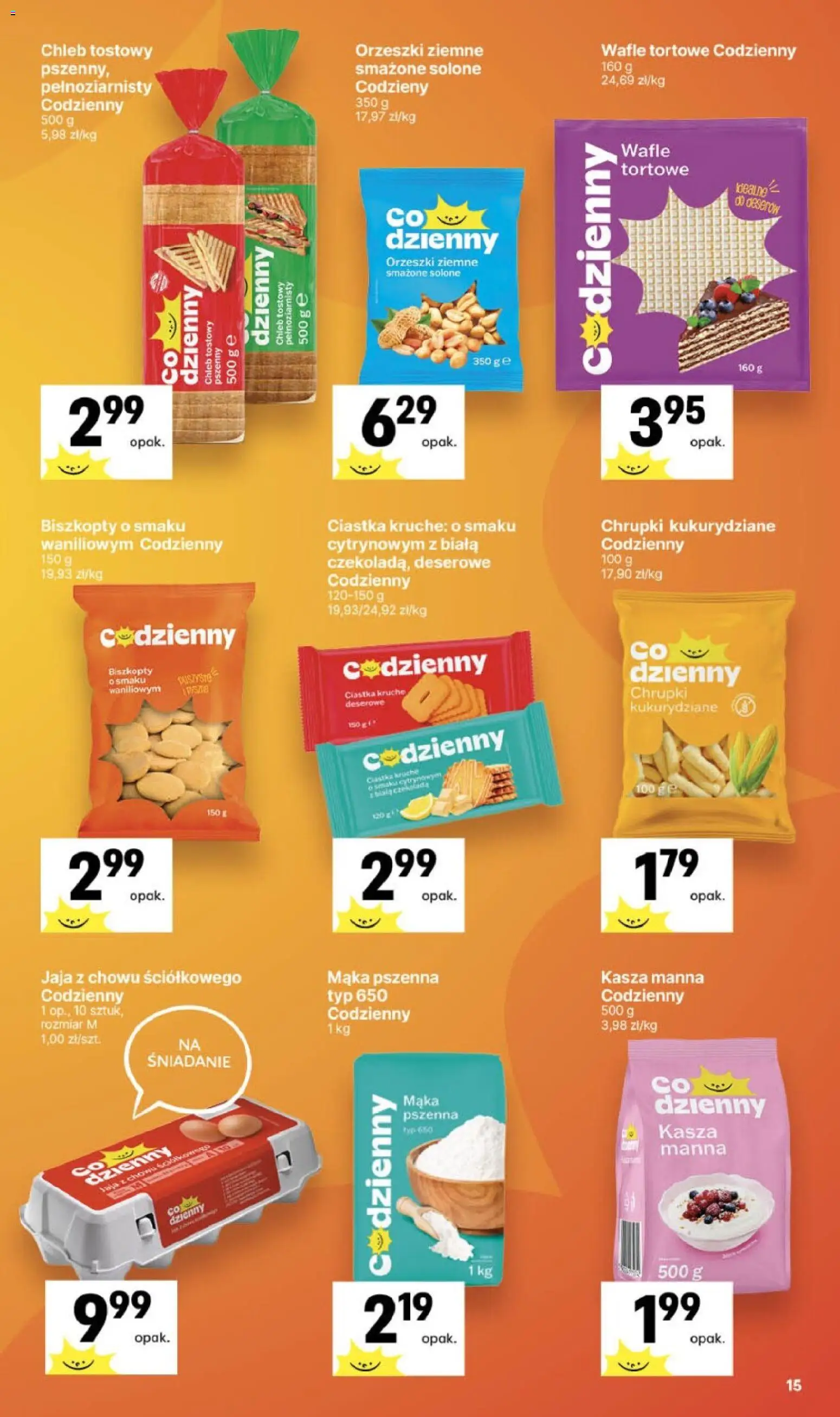 Delikatesy Centrum gazetka - Sklepy Własne od 01.10.2026 | Strona: 15 | Produkty: Kasza manna, Ciastka kruche, Chleb, Mąka