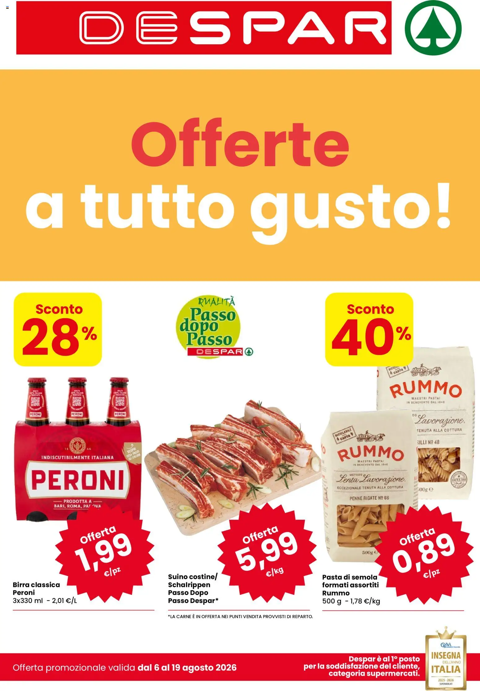 Volantino Despar del 06/08/2026 | Pagina: 1 | Prodotti: Rummo, Pasta di semola, Pasta, Penne