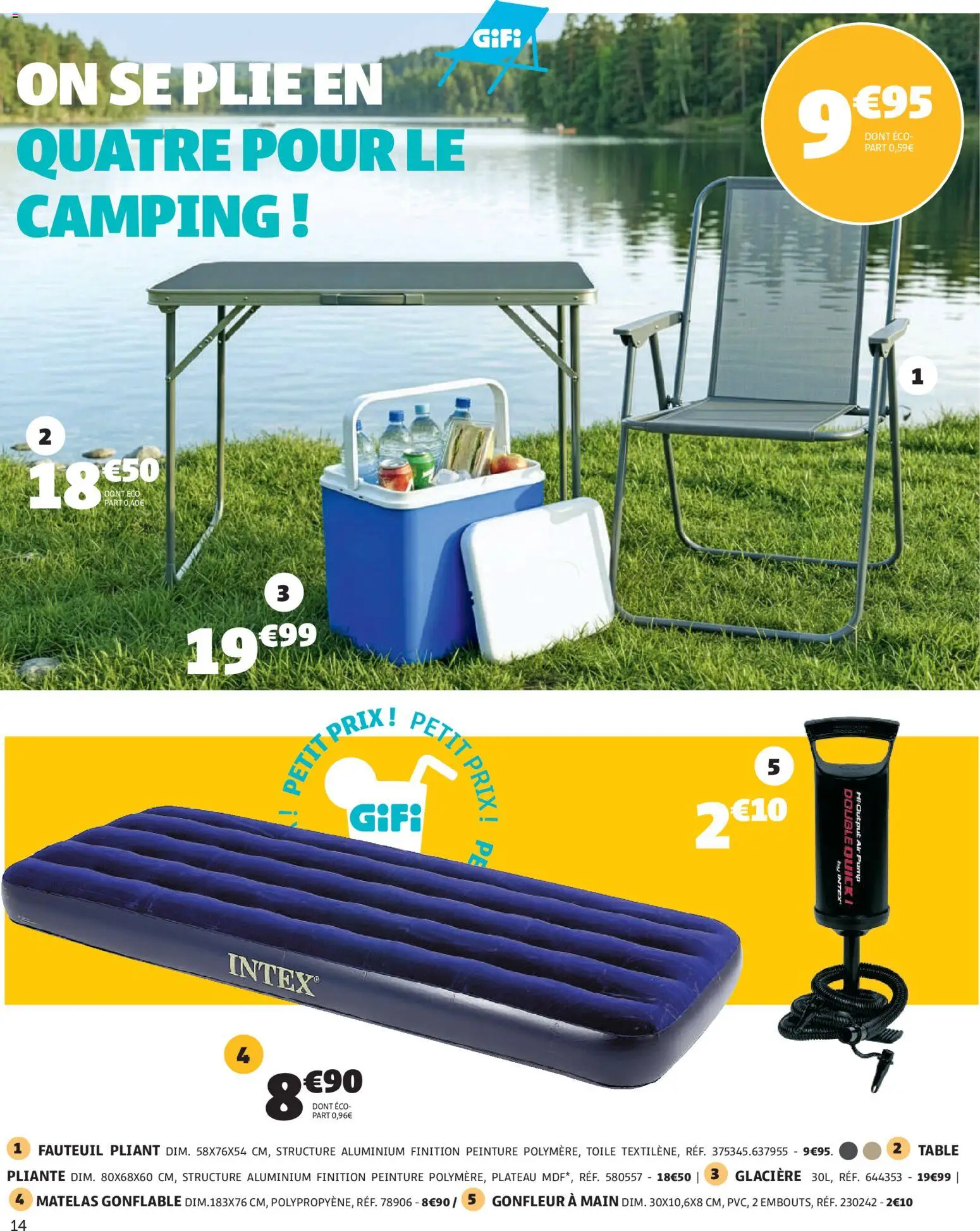 {H1} | Page: 14 | Produits: Matelas gonflable, Glacière, Table, Table pliante