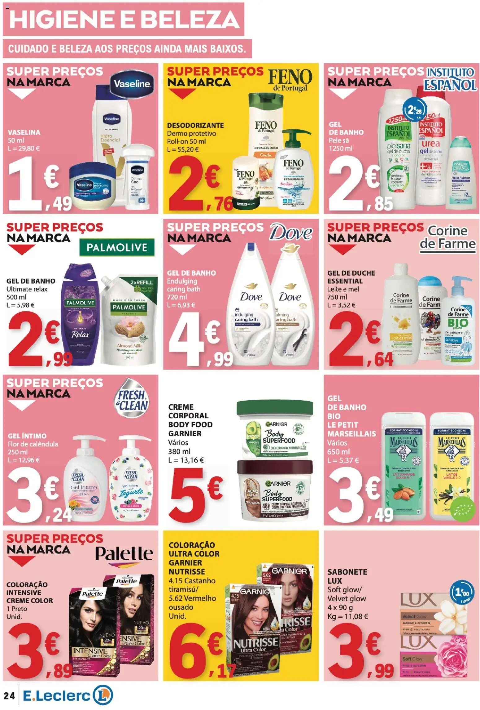 E.Leclerc folheto │ válido de 16.04.2026 | Página: 24 | Produtos: Gel de banho, Sabonete, Leite, Mel