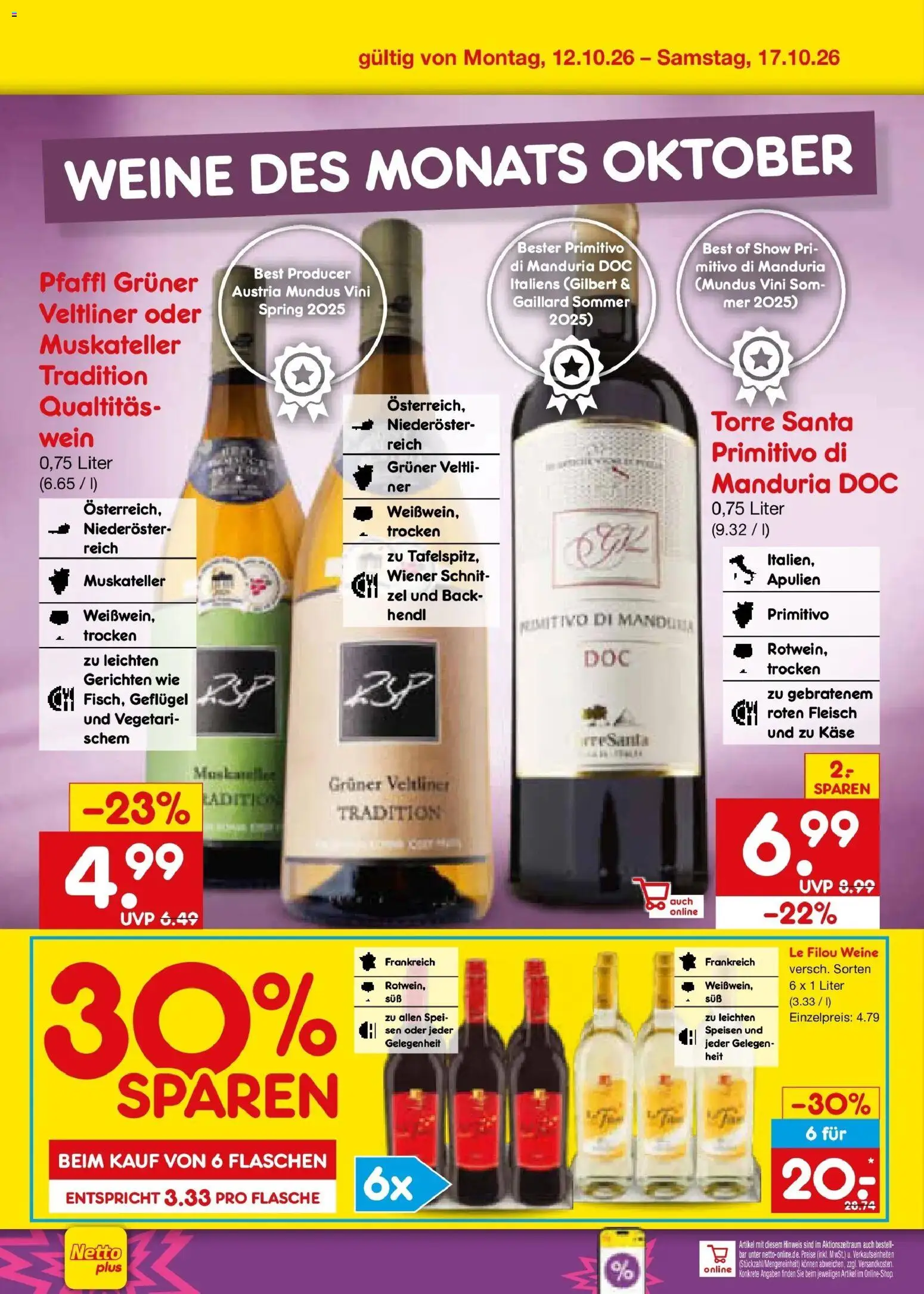 Netto Marken-Discount Prospekt München (ab 12.10.2026) » Angebote | Seite: 26 | Produkte: Le filou, Käse, Wein, Fleisch