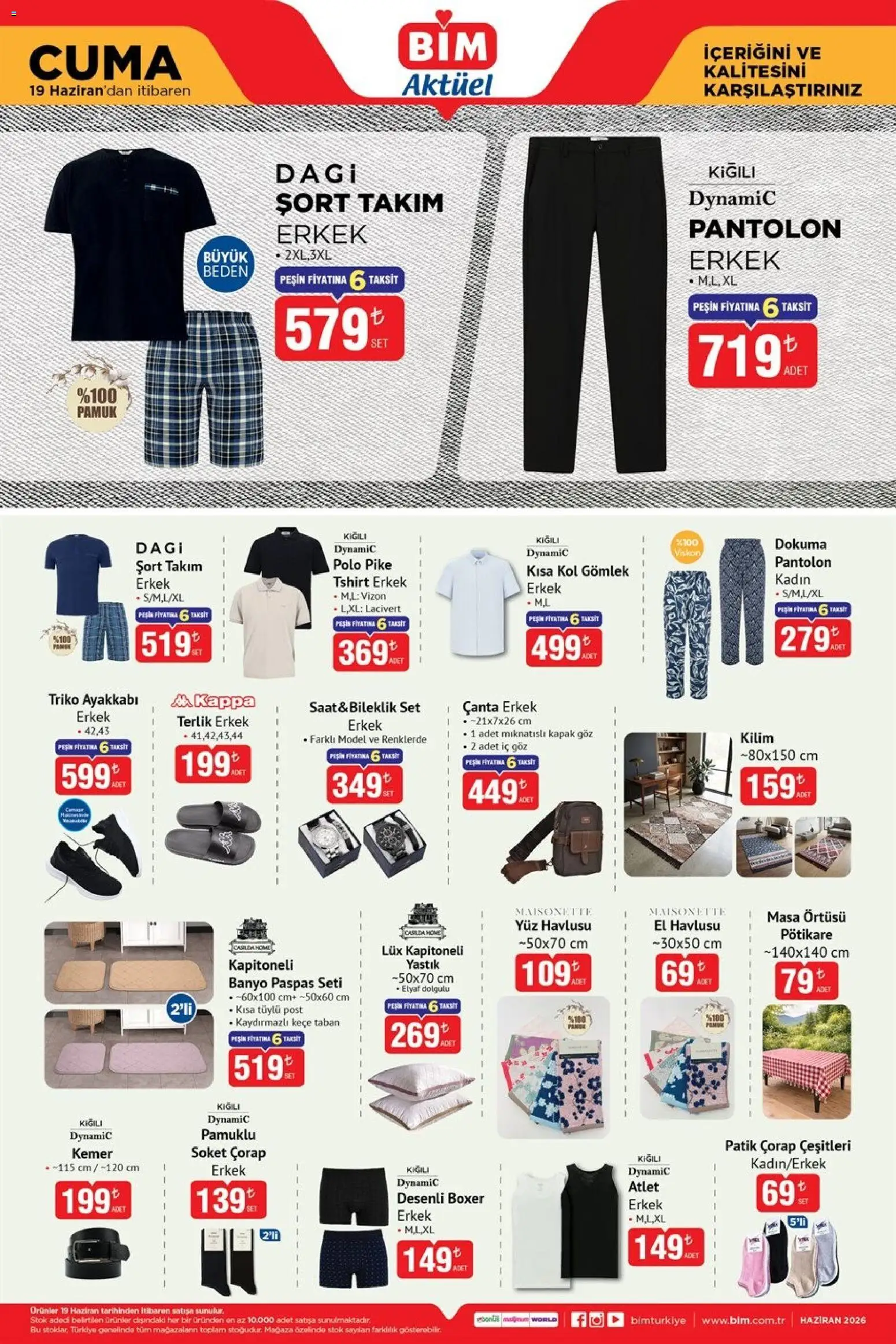 BİM - Katalog Cuma - 19.06.2026 tarihinden itibaren geçerlidir | Sayfa: 5 | Ürünler: Banyo, Pantolon, Çorap, El havlusu