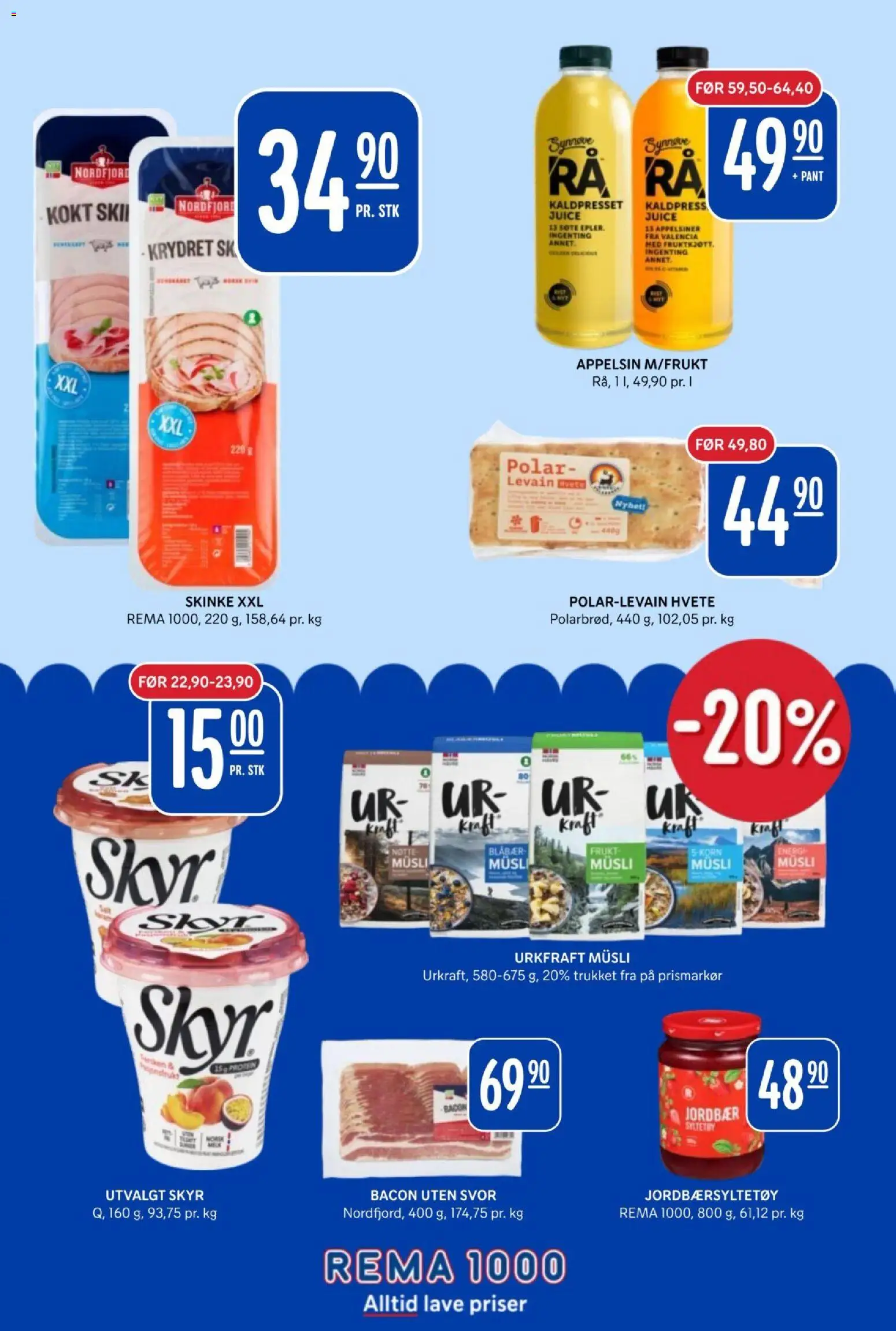{H1} | Side: 19 | Produkter: Skinke, Juice, Epler, Jordbær