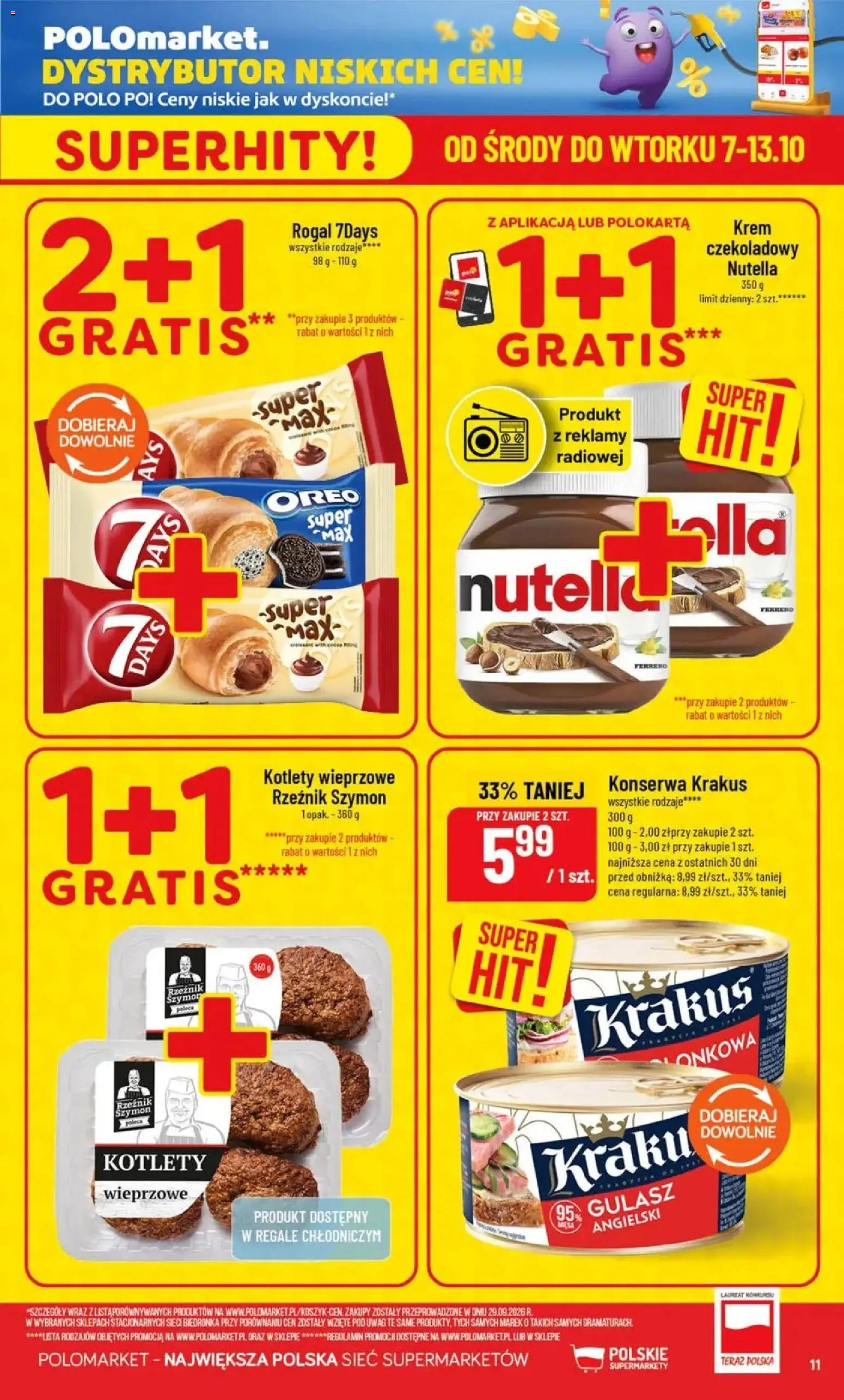 Nowa POLOmarket gazetka od jutra 07.10.2026 | Strona: 11 | Produkty: Nutella, Oreo, Gulasz, Kotlety