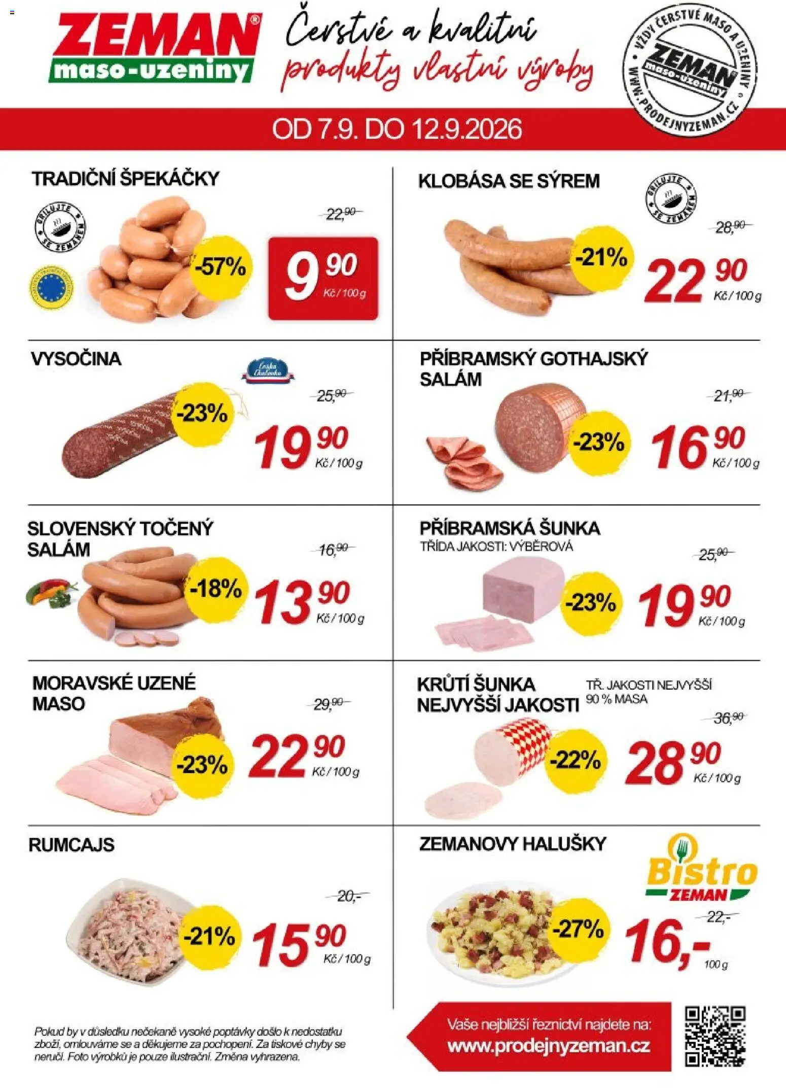Prodejny Zeman leták od 07.09.2026 | Strana: 2 | Produkty: Krůtí šunka, Gothajský salám, Vysočina, Halušky