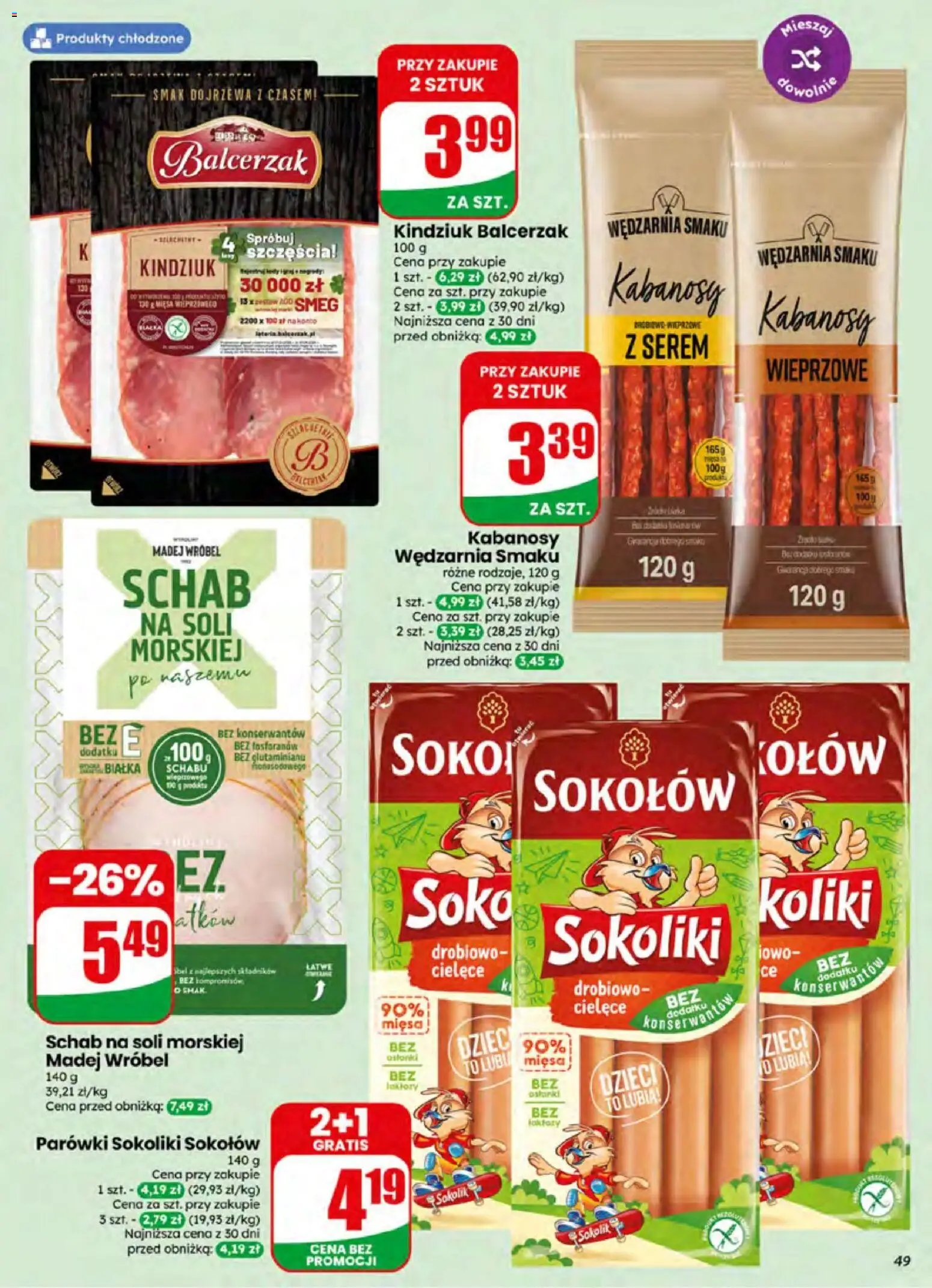 Dino gazetka od 24.06.2026 | Strona: 49 | Produkty: Schab, Kabanosy, Parówki, Kindziuk