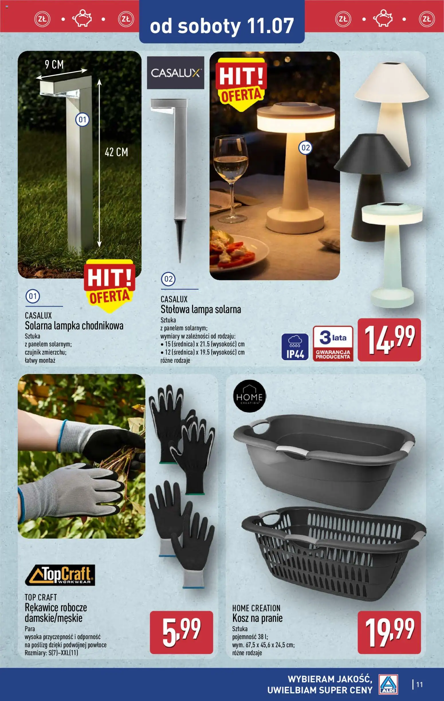Aldi gazetka - Hity od Środy i od Soboty od 08.07.2026 | Strona: 11 | Produkty: Top, Lampa solarna, Lampa, Kosz na pranie