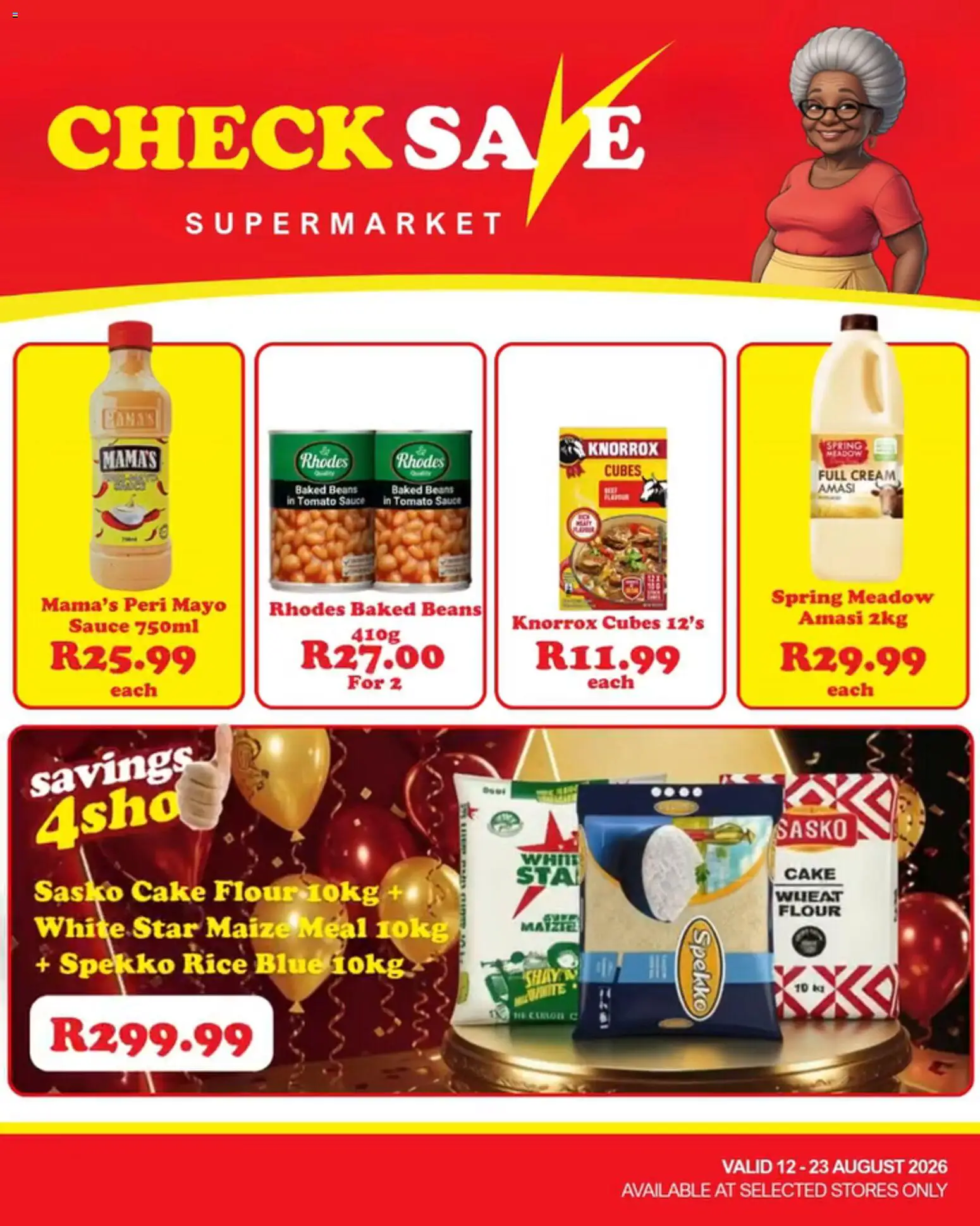 New Check Save catalogue – valid from 12/08/2026 | Page: 1 | Products: Cake, Baked beans, Meadow, Cream