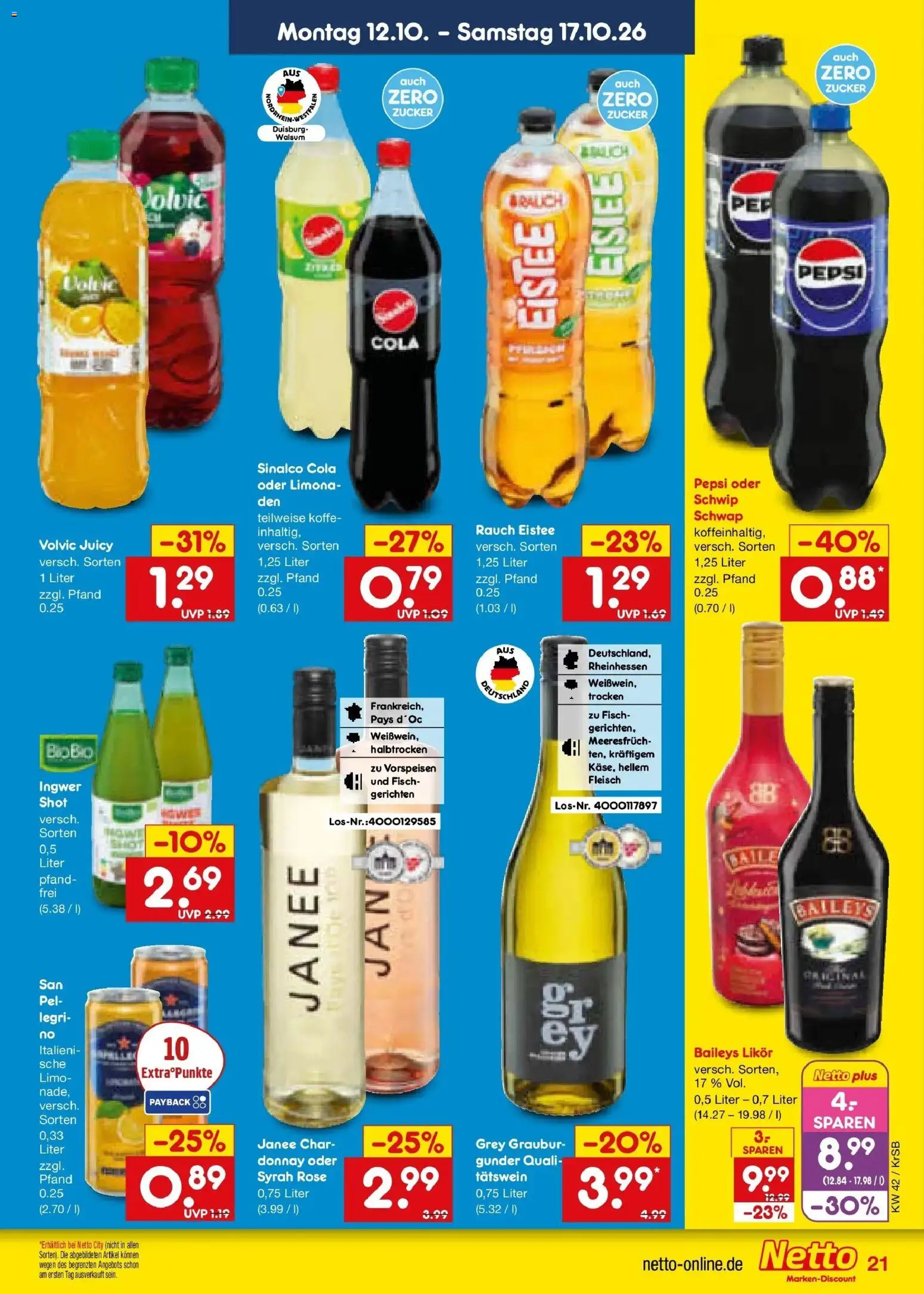 Netto Marken-Discount Prospekt Baesweiler (ab 12.10.2026) » Angebote | Seite: 25 | Produkte: Sinalco, Likör, Zucker, Volvic