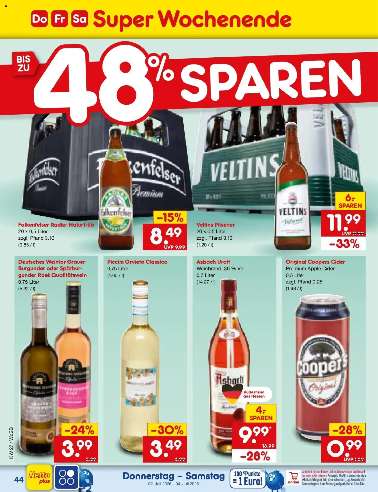 Netto Marken-Discount Prospekt Mannheim – gültig ab 28.06.2026 | Seite: 64 | Produkte: Apple, Radler, Veltins, Asbach