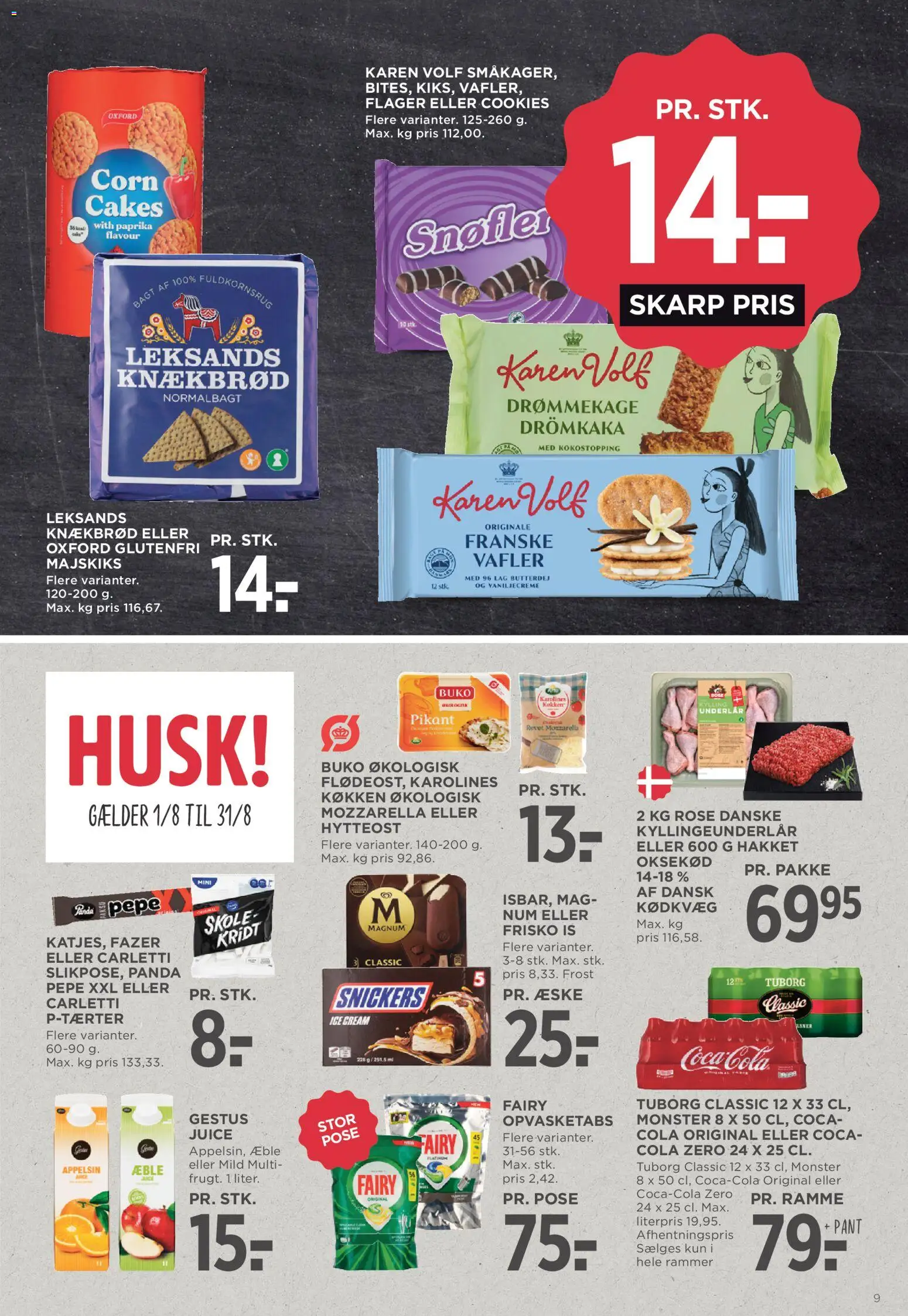Meny tilbudsavis – gyldig fra 07/08/2026 | Side: 9 | Produkter: Juice, Hytteost, Cola, Flager