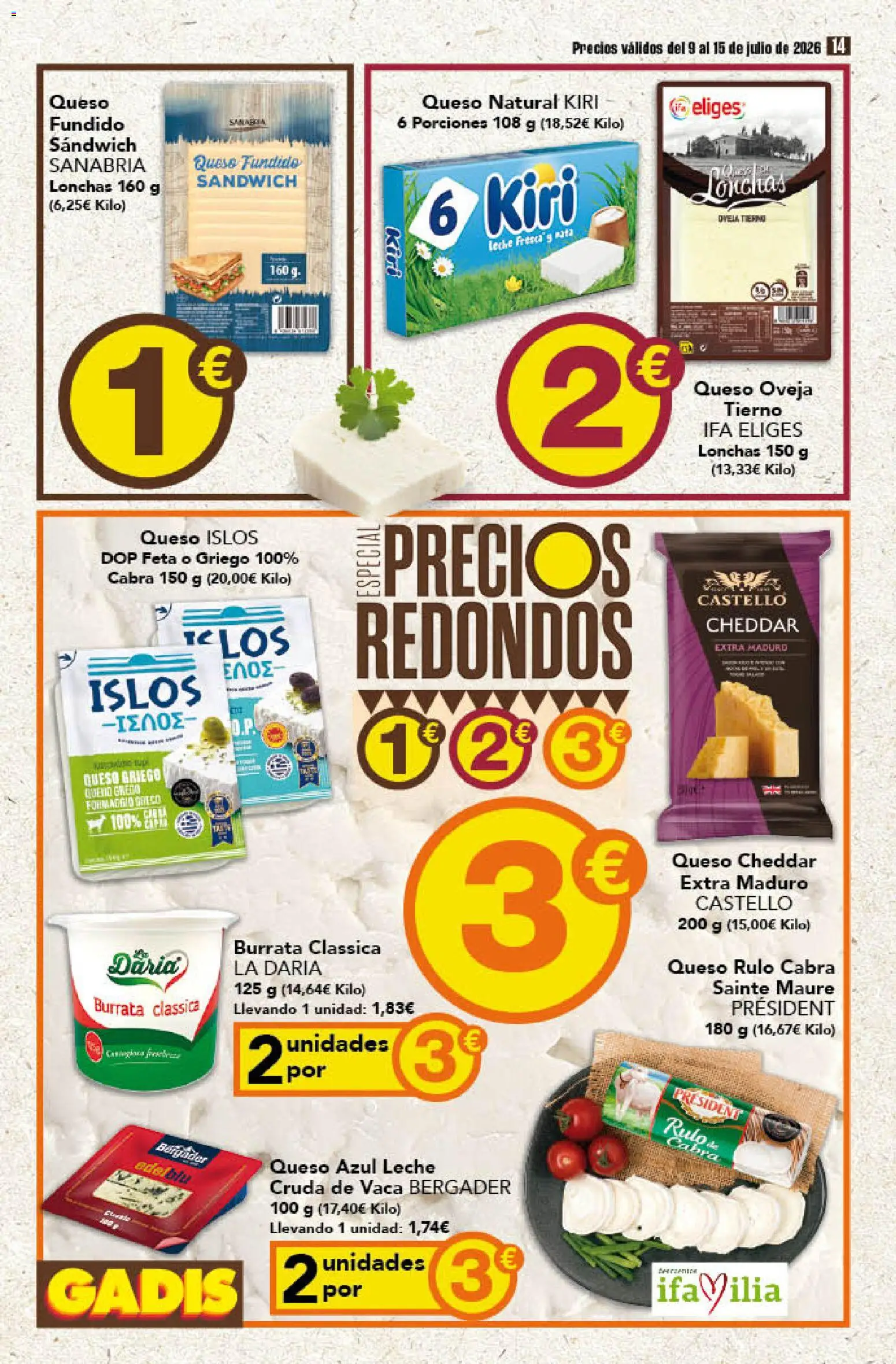 Gadis folleto │ válido desde el 09/07/2026 | Página: 14 | Productos: Γραβάτα, Leche, Queso