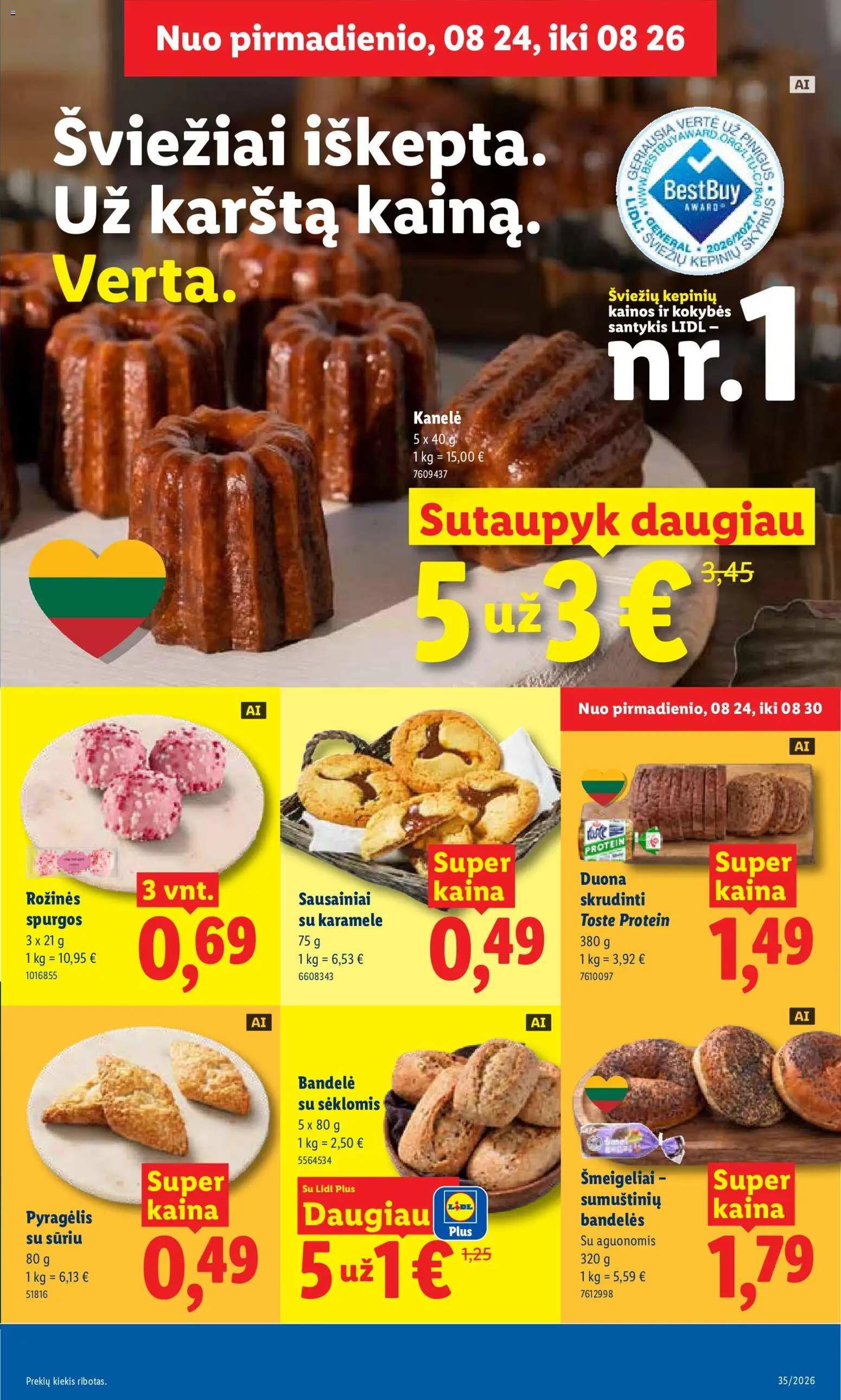 LIDL akcijos nuo 2026.08.24 | Puslapis: 5 | Prekių: Sausainiai, Bandelė, Bandelės, Duona