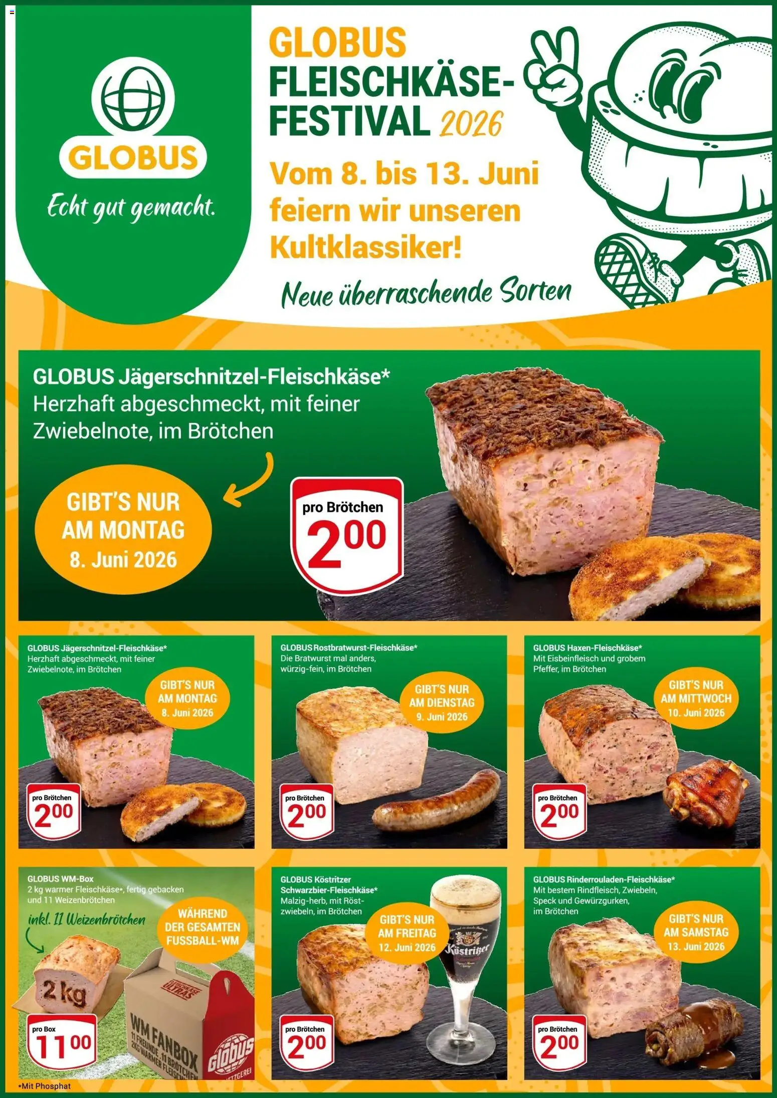 Globus Fleischkäse-Festival 2026 – gültig ab 08.06.2026 | Seite: 1 | Produkte: Kostritzer, Box, Bratwurst