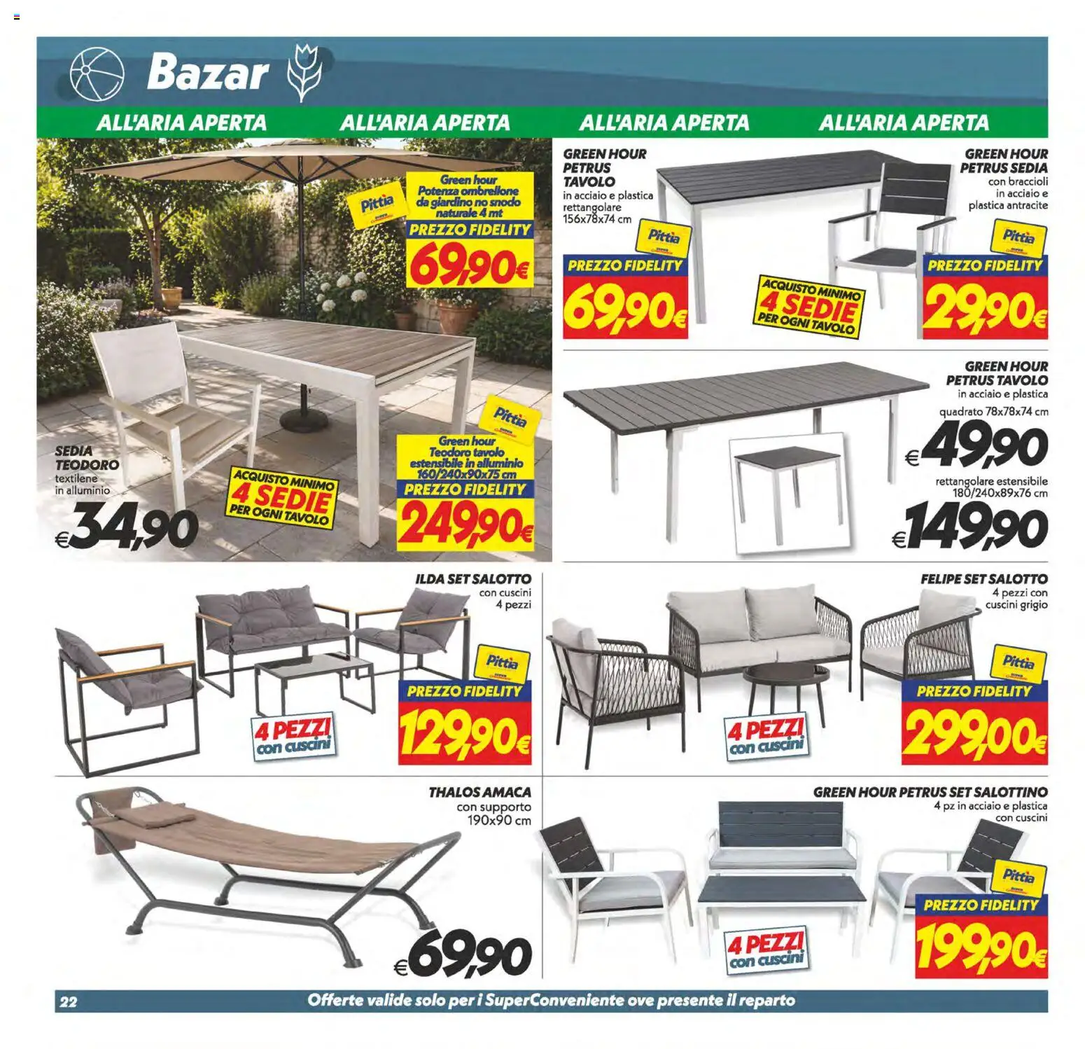 Volantino SuperConveniente del 19.05.2026 | Pagina: 22 | Prodotti: Ombrellone, Amaca, Tavolo, Sedia