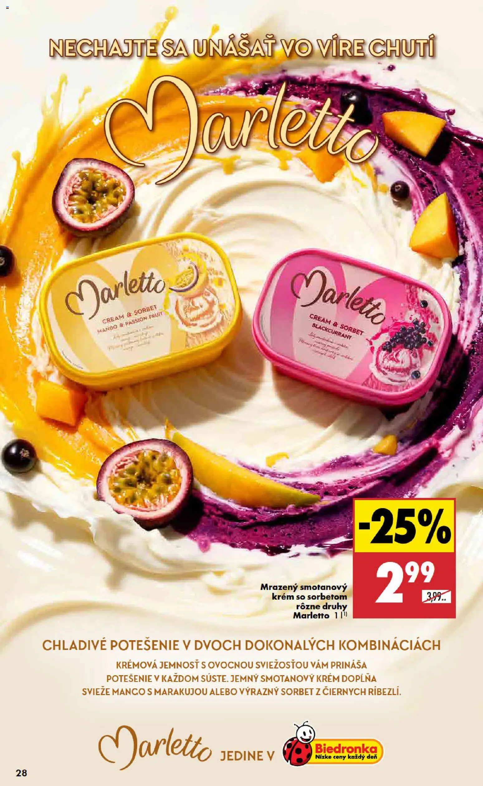 Nové Biedronka akcie – leták je platný od 09.07.2026 | Strana: 28 | Produkty: Sorbet, Krém, Mango