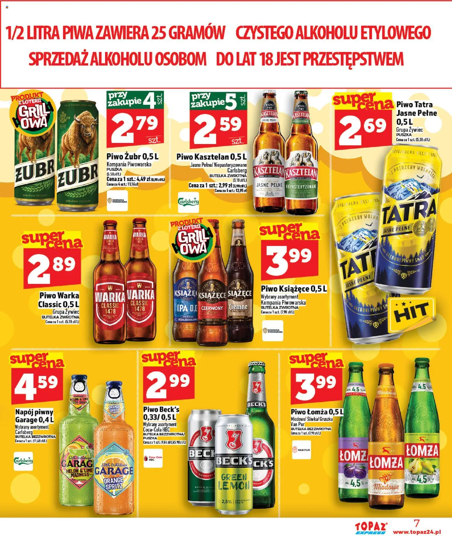 Topaz gazetka - Express od 16.04.2026 | Strona: 7 | Produkty: Piwo żubr, Melon, Grill, Piwo Warka