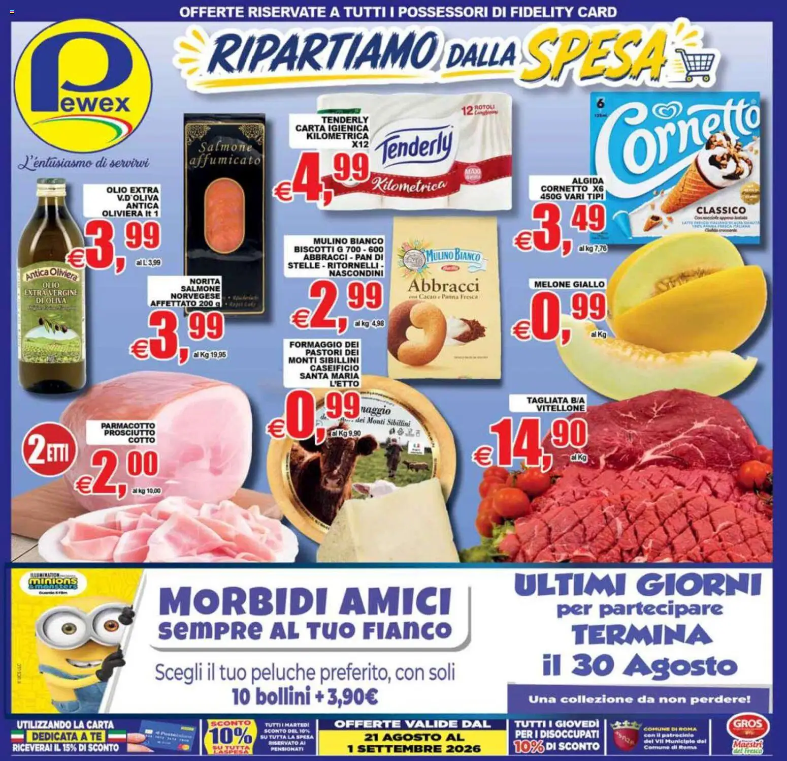 Volantino Pewex del 21/08/2026 | Pagina: 1 | Prodotti: Prosciutto Cotto, Biscotti, Formaggio, Melone