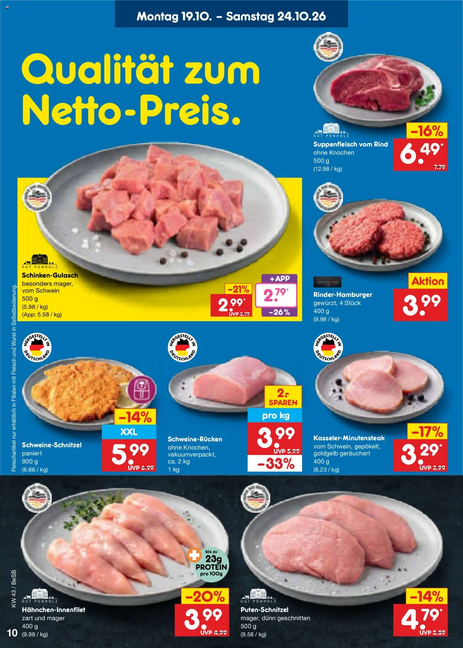 Netto Marken-Discount Prospekt – gültig ab 19.10.2026 | Seite: 10 | Produkte: Suppenfleisch, Wurst, Schweinerucken, Fleisch