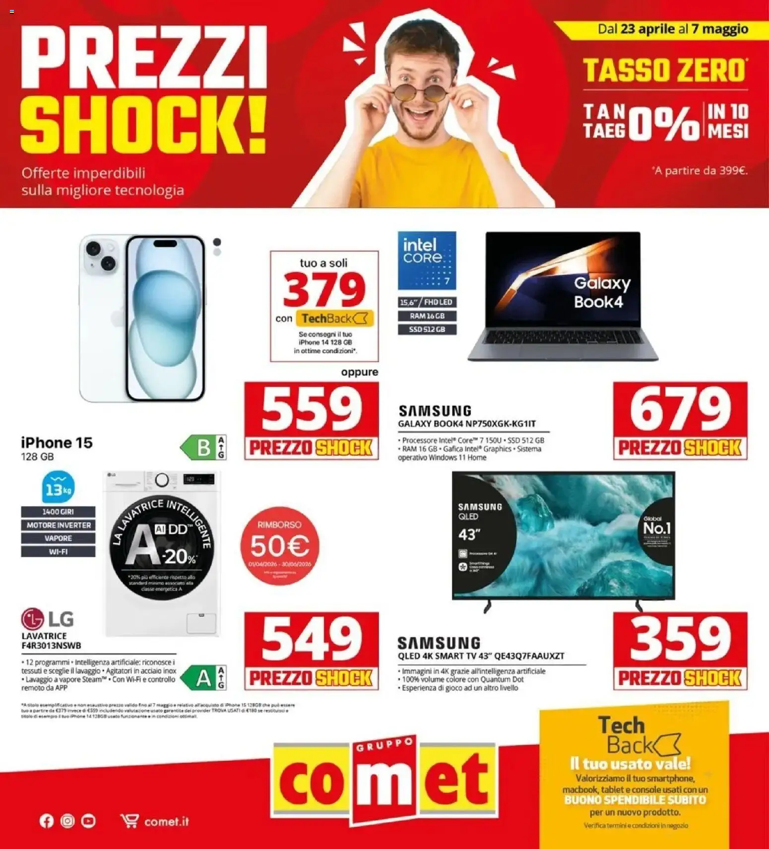 Volantino Comet del 23.04.2026 | Pagina: 1 | Prodotti: Samsung Galaxy, Iphone, Tablet, Gioco