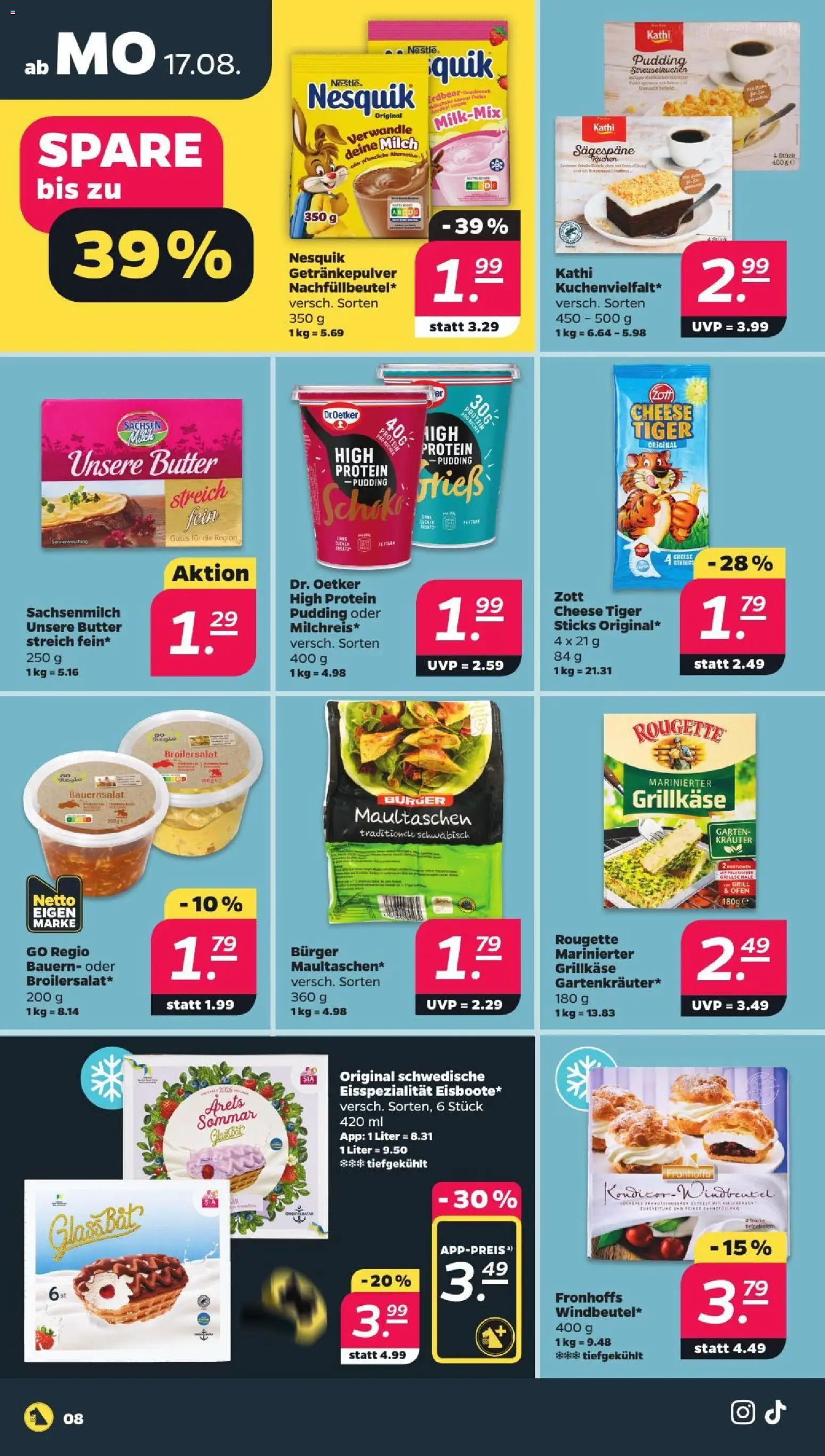 Netto Prospekt – gültig ab 17.08.2026 | Seite: 10 | Produkte: Milch, Butter, Burger, Maultaschen