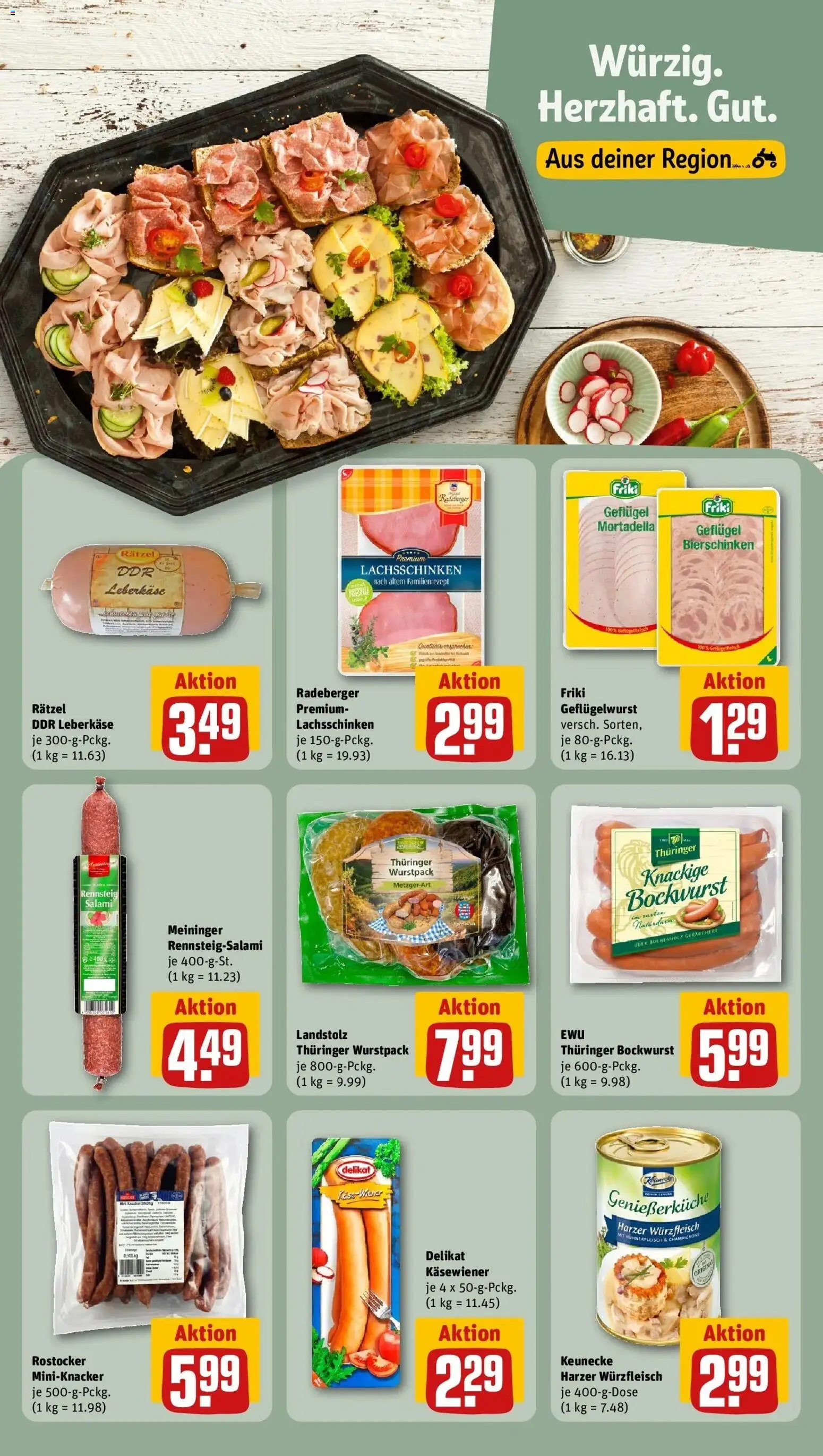 REWE Prospekt ab 12.10.2026 zum Blättern » Angebote | Seite: 18 | Produkte: Bockwurst, Salami, Hühnerfleisch, Leberkase