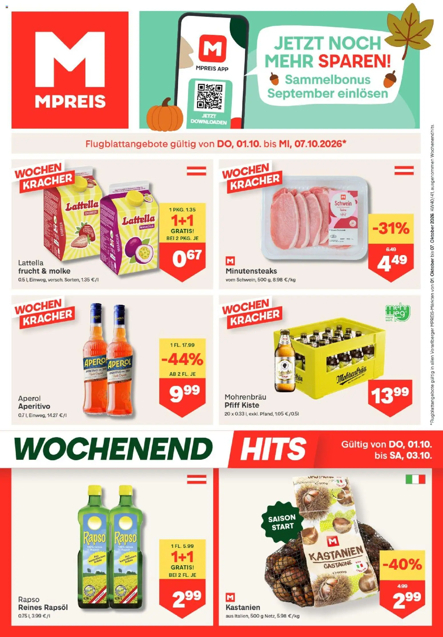 MPREIS Hohenems gültig ab 01.10.2026 | Seite: 1 | Produkte: Aperol, Rapsöl