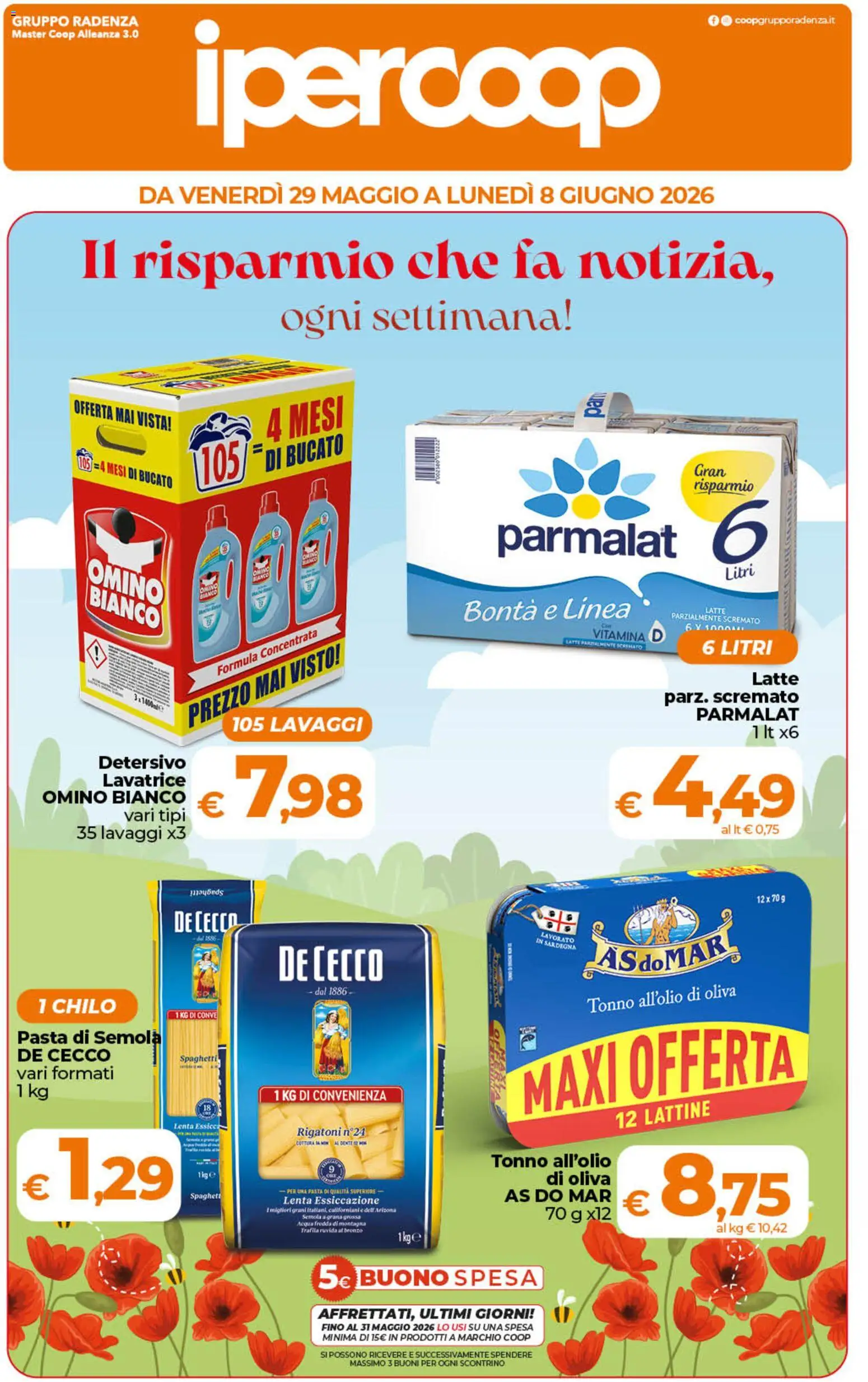 Volantino Ipercoop del 29.05.2026 | Pagina: 1 | Prodotti: Latte, Pasta, Lavatrice, Latte parzialmente scremato
