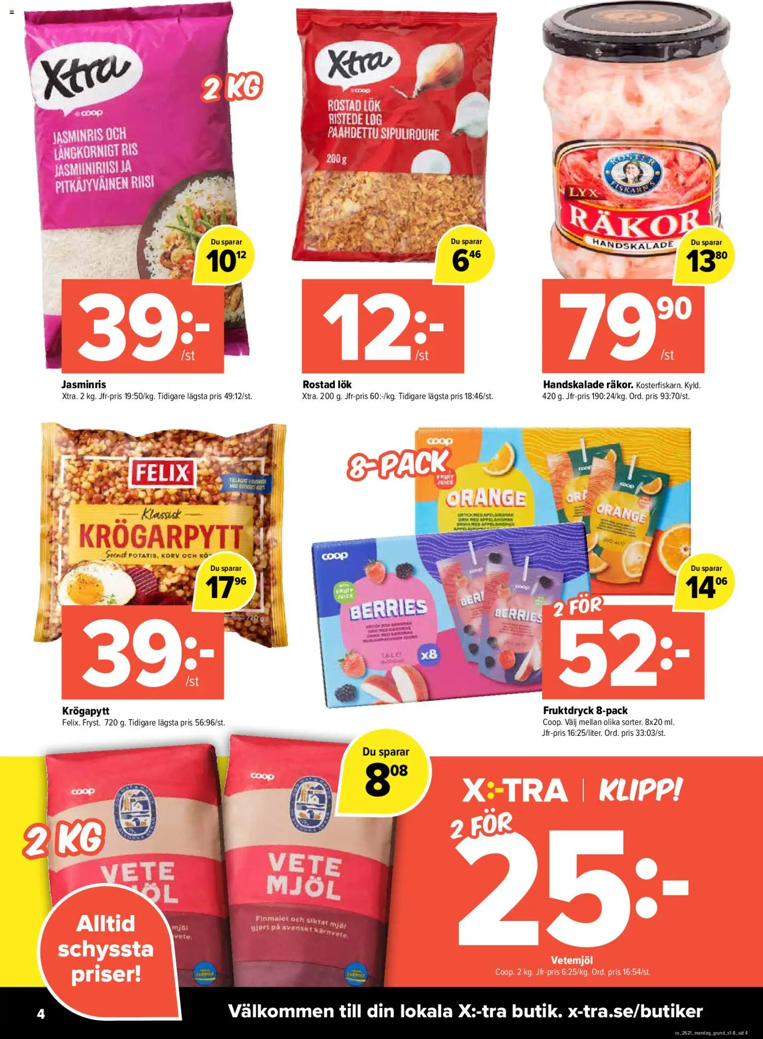 Coop X:-TRA reklamblad aktuell från 18.05.2026 | Sida: 4 | Produkter: Räkor, Rostad lök, Ris