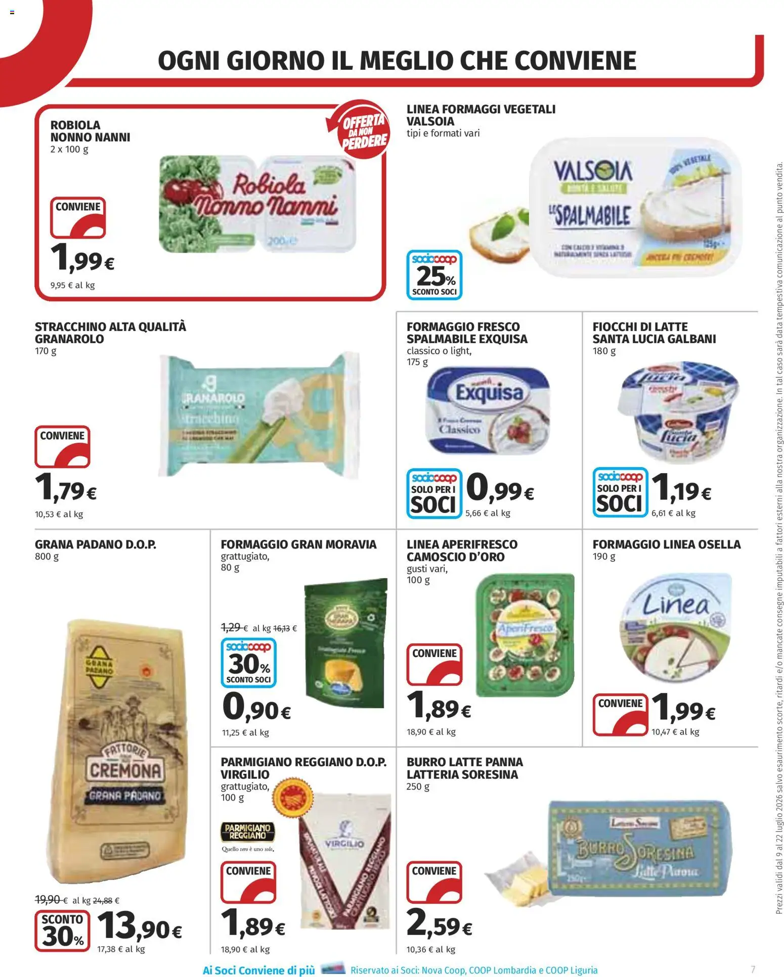 Volantino COOP del 09/07/2026 | Pagina: 7 | Prodotti: Panna, Formaggio, Grana Padano, Robiola