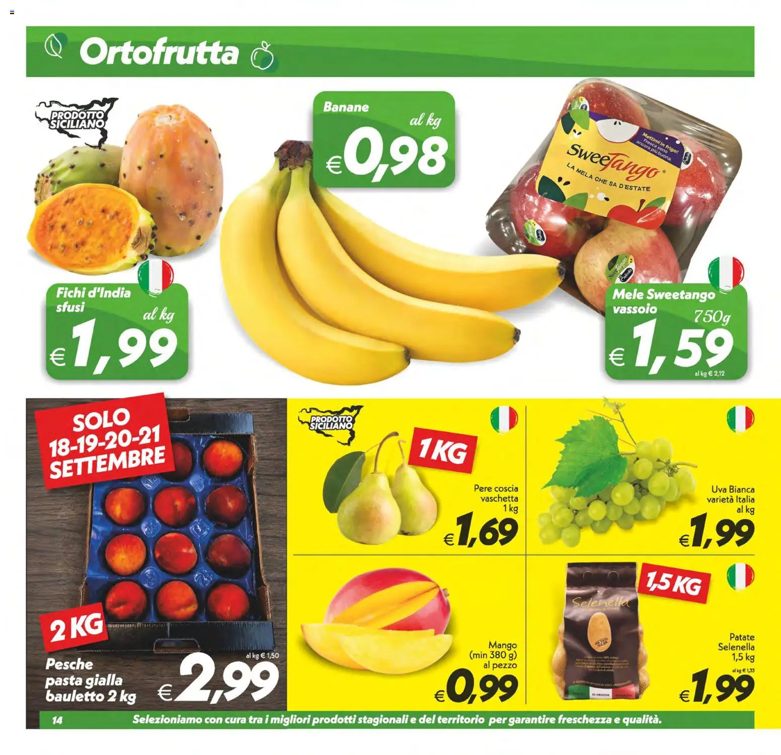Volantino SuperConveniente del 11/09/2026 | Pagina: 14 | Prodotti: Banane, Patate, Fichi, Pasta