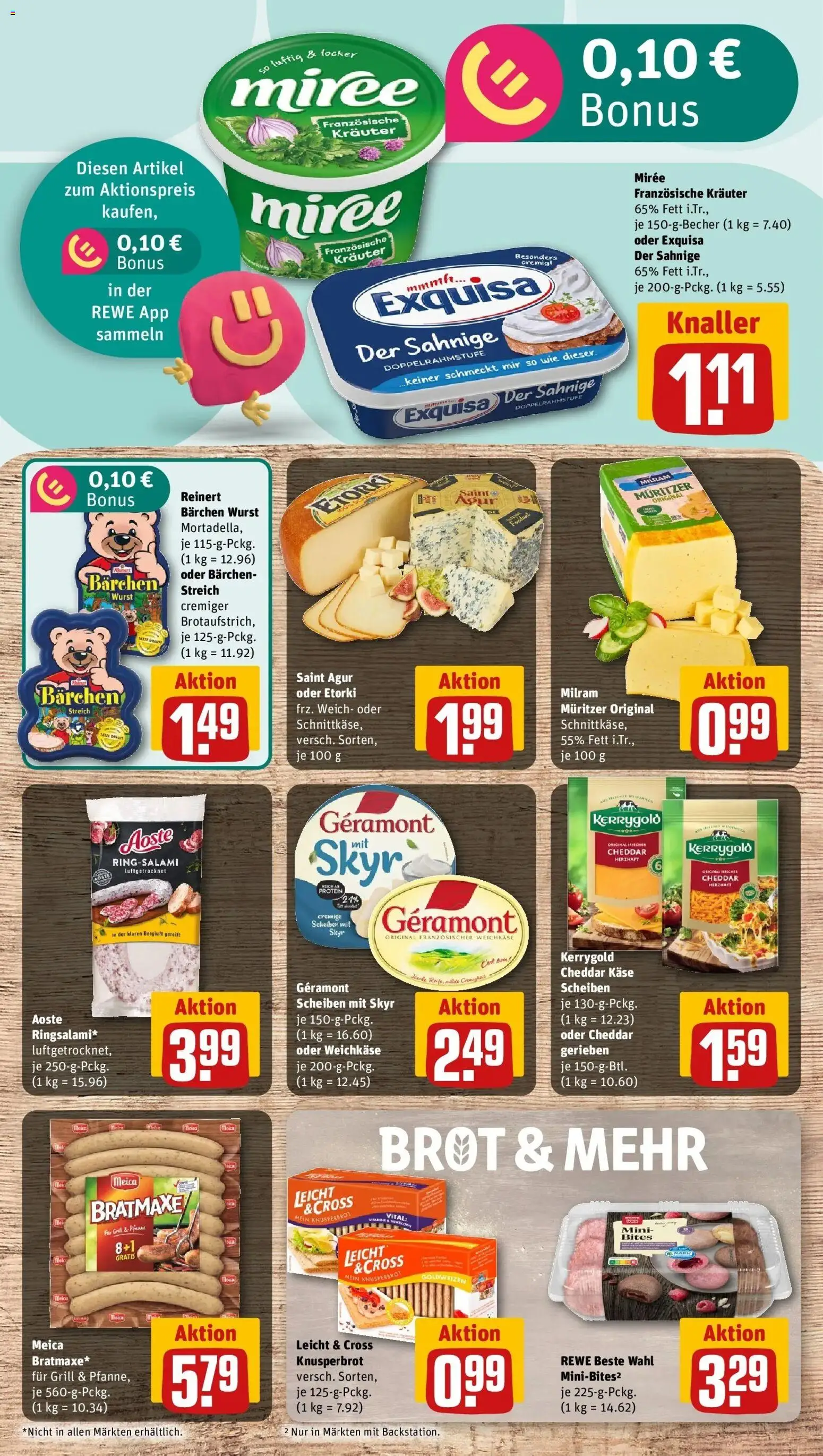 REWE Prospekt ab 17.08.2026 zum Blättern » Angebote | Seite: 11 | Produkte: Exquisa, Milram, Wurst, Brot