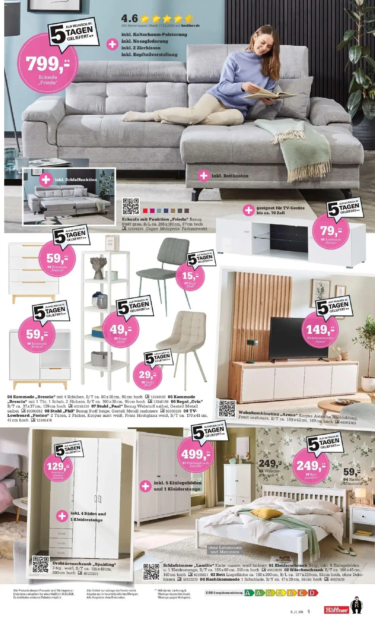 Höffner Prospekt Hamm	 – gültig ab 25.03.2026 | Seite: 5 | Produkte: Bett, Kommode, Regal, Stuhl
