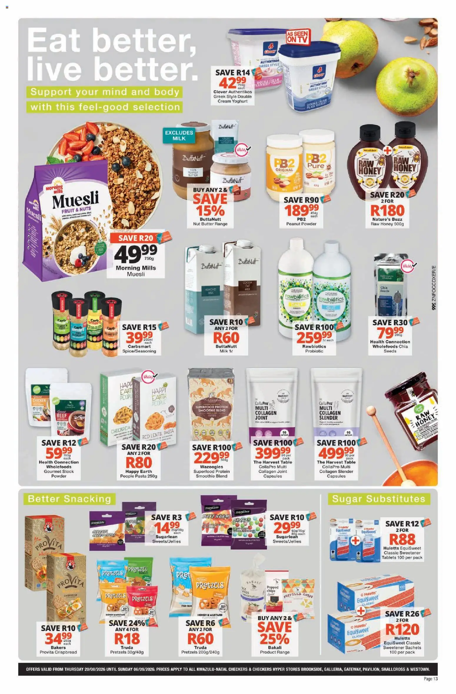 New Checkers catalogue – valid from 20/08/2026 | Page: 13 | Products: Sweetener, Milk, Butter, Stock