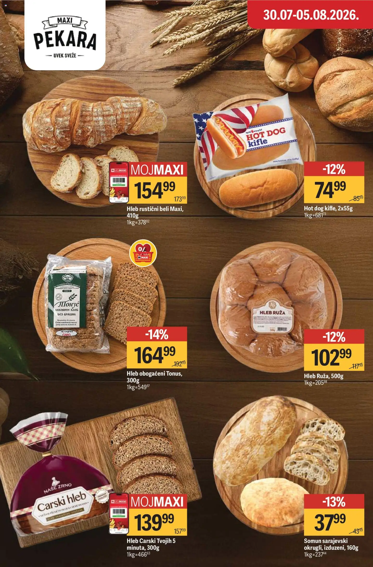 Maxi katalog - važi od 30.07.2026 | Strana: 10 | Proizvode: Pekara, Somun, Hleb, Hot dog
