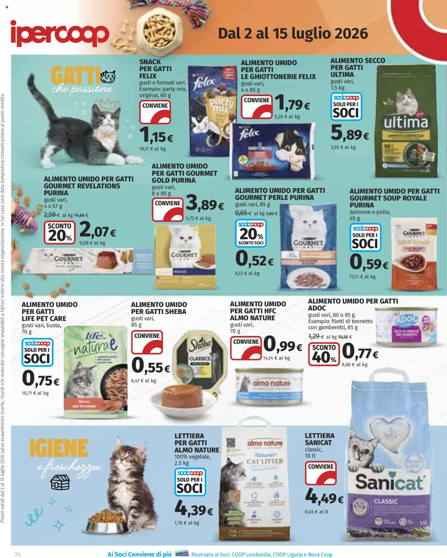 Volantino Ipercoop del 02/07/2026 | Pagina: 24 | Prodotti: Lettiera per gatti, Salmone, Data