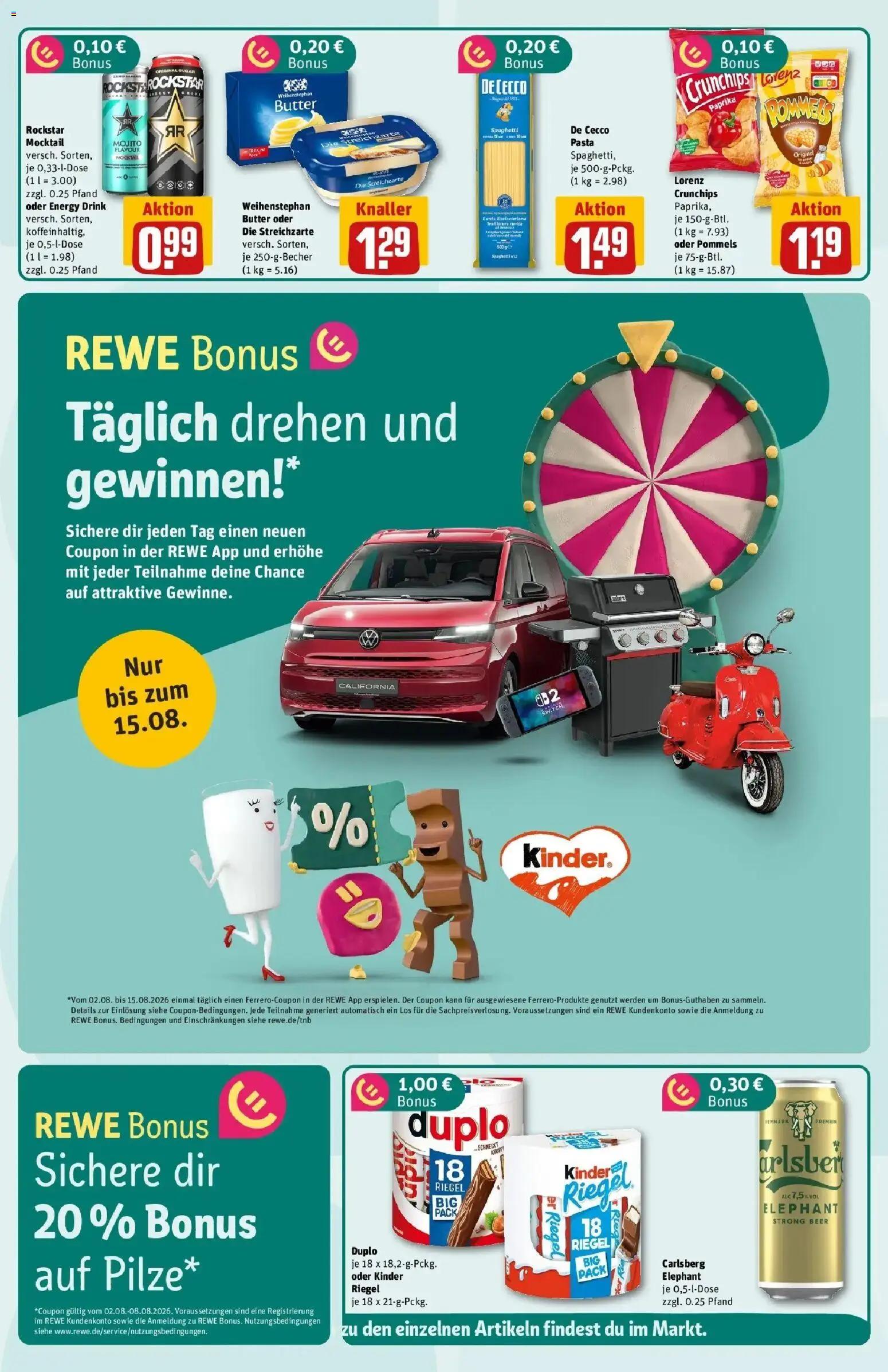REWE Prospekt ab 03.08.2026 zum Blättern » Angebote | Seite: 2 | Produkte: Energy, Butter, Paprika, Duplo riegel