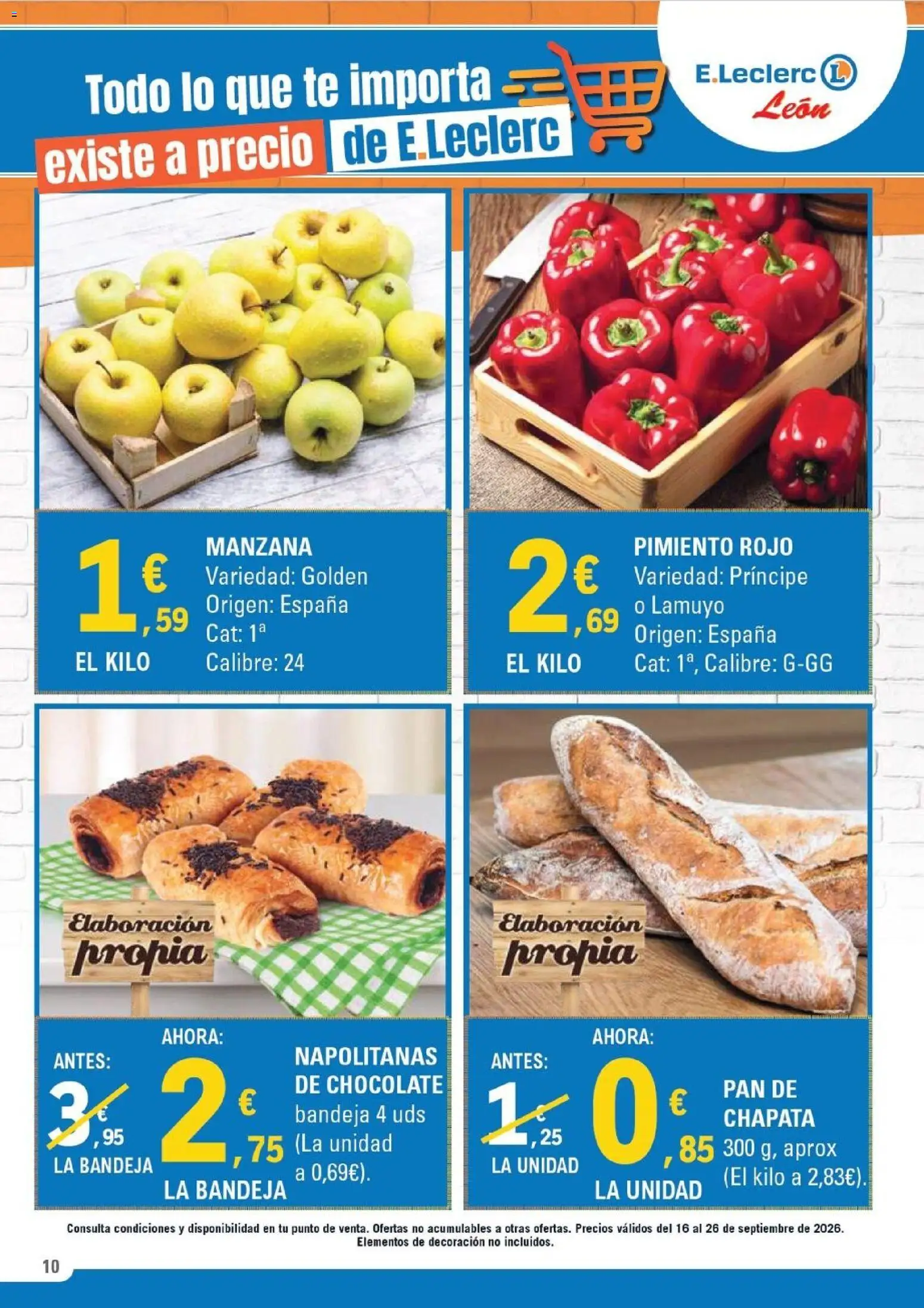 E.Leclerc - León │ válido desde el 16/09/2026 | Página: 10 | Productos: Pimiento rojo, Manzana, Té, Decoración