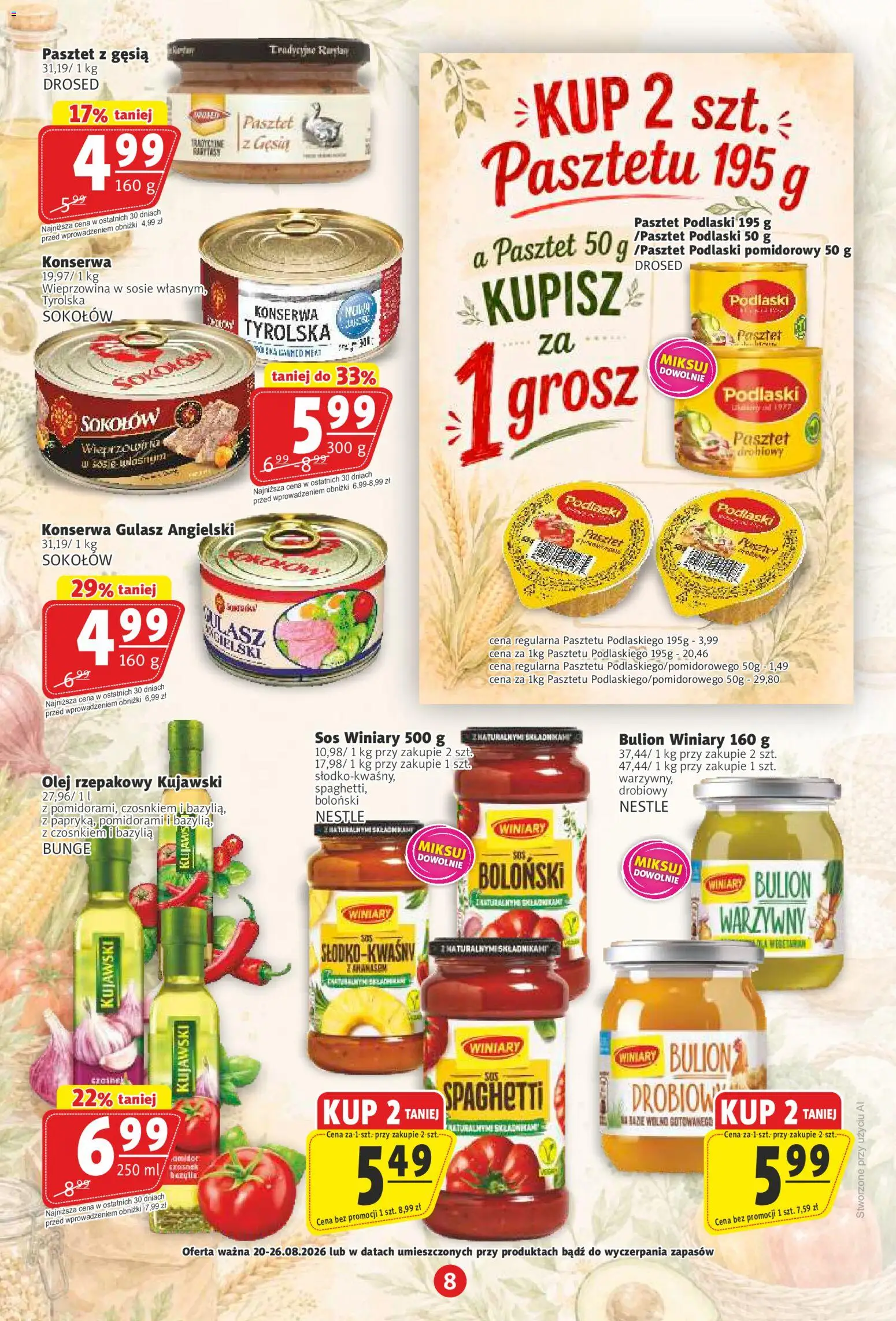 Prim Market gazetka od 20.08.2026 | Strona: 8 | Produkty: Olej rzepakowy, Spaghetti, Gulasz angielski, Sos