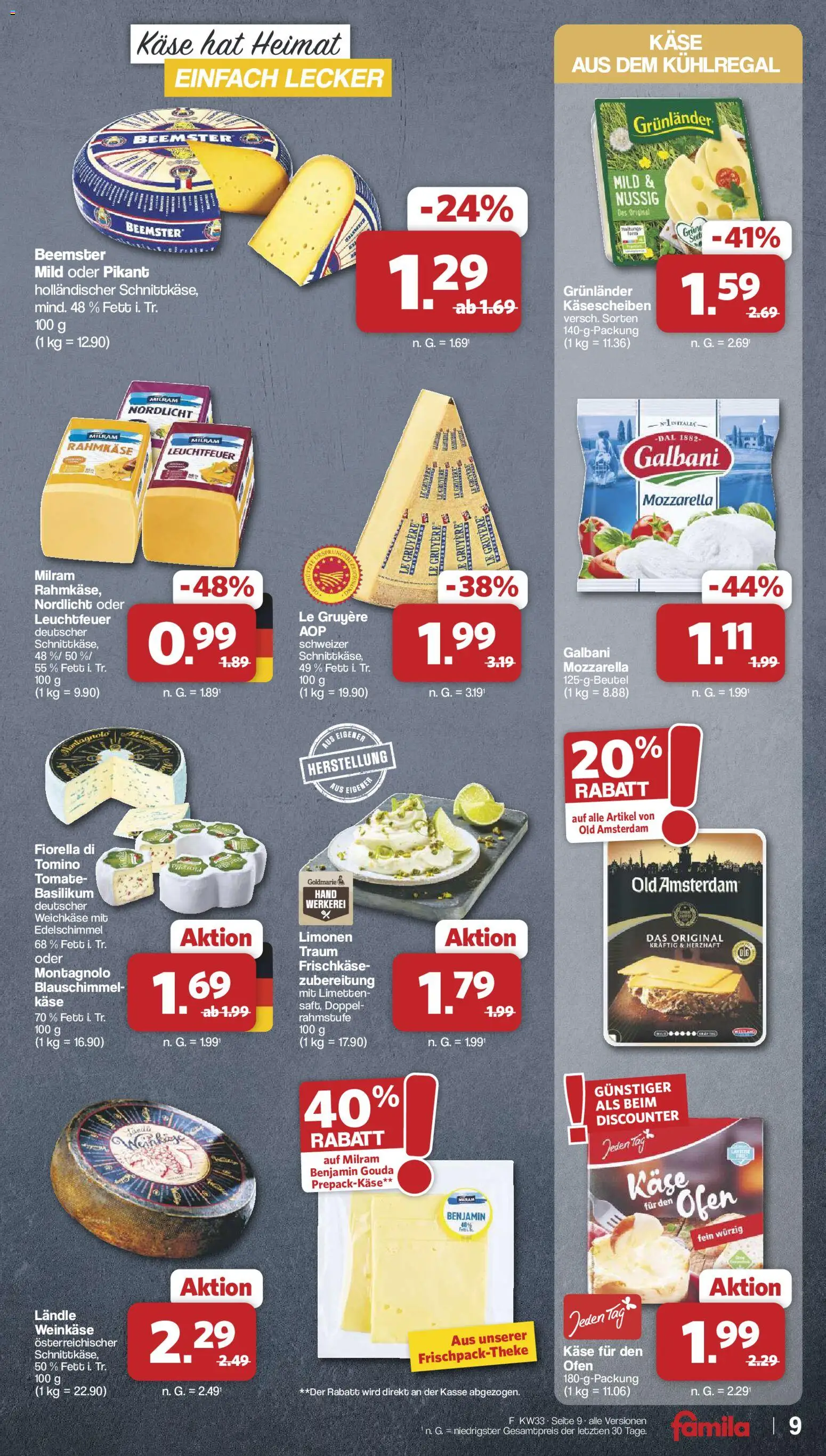 Famila Nordwest Prospekt – gültig ab 10.08.2026 | Seite: 9 | Produkte: Ofen, Mozzarella, Gouda, Grunlander