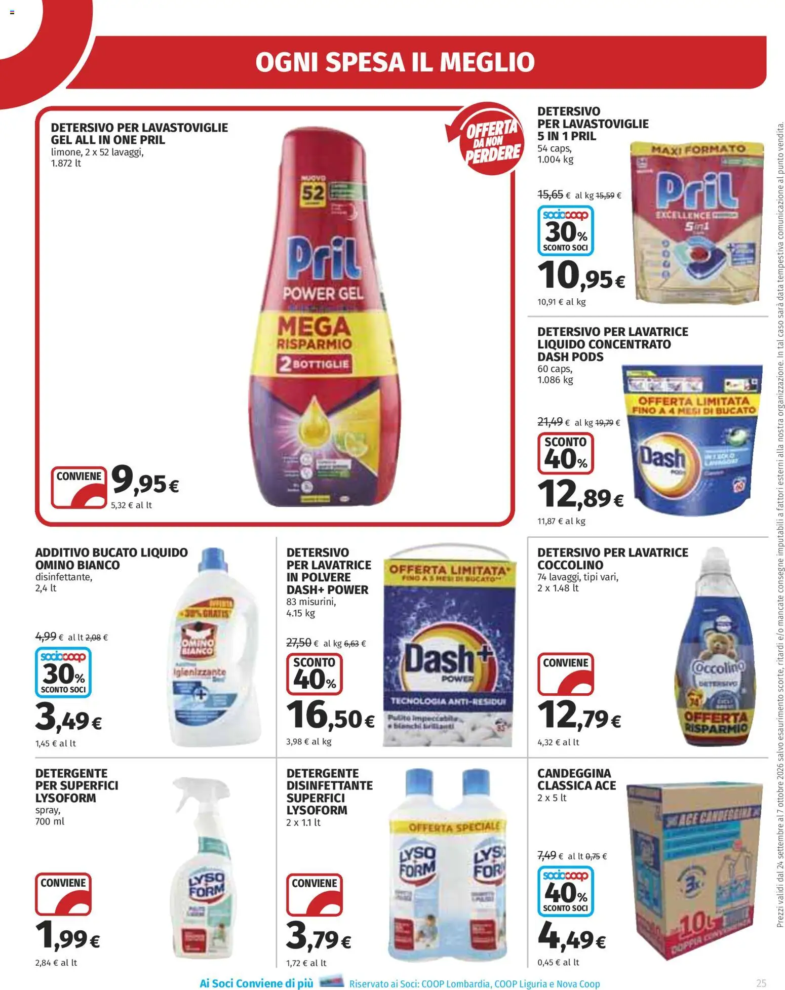 Volantino Ipercoop del 24/09/2026 | Pagina: 25 | Prodotti: Detergente, Detersivo per lavastoviglie, Candeggina, Lavatrice